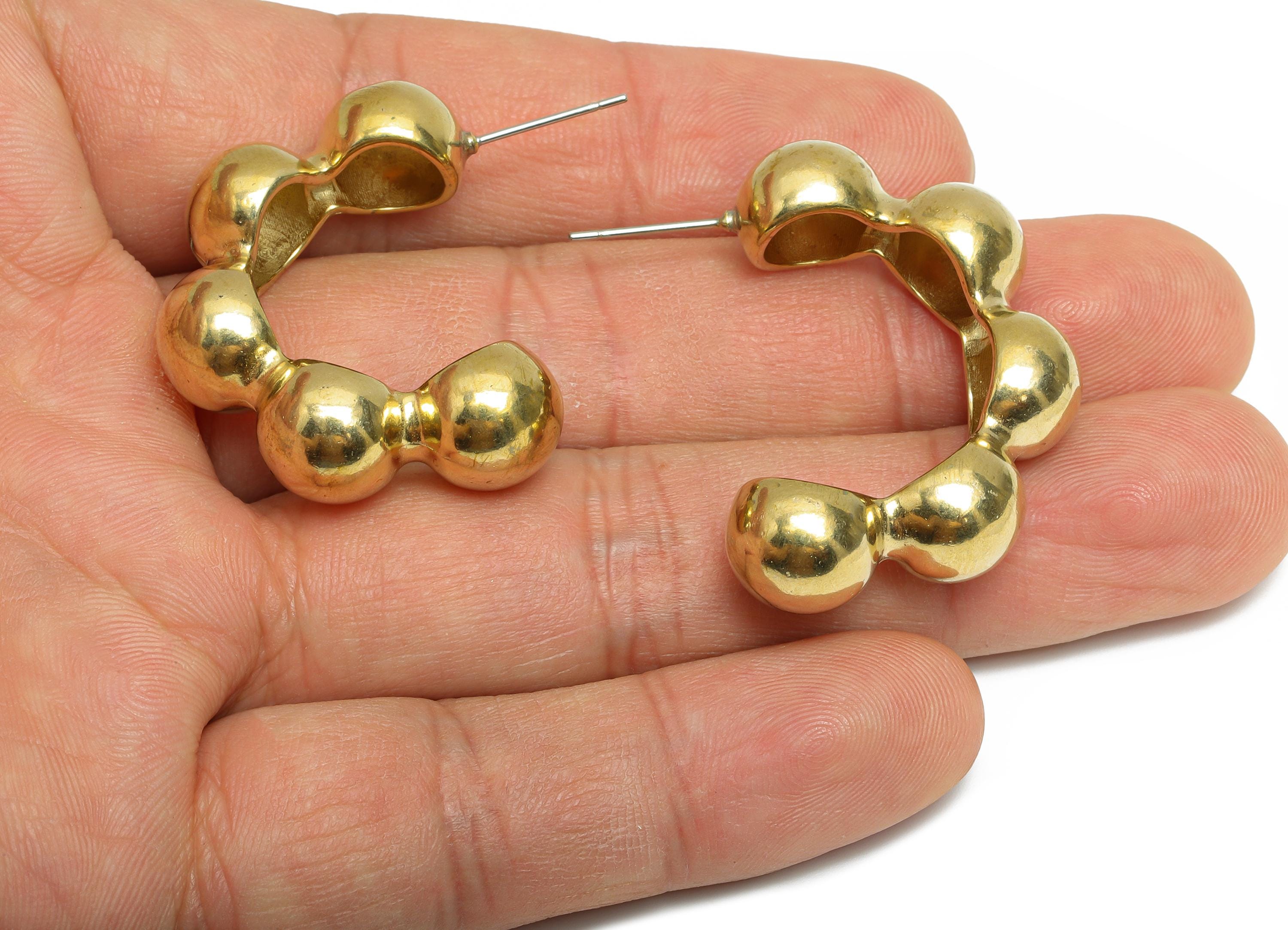 Chunky Hoop Earring - Brass Shiny Bold Hoop Stud - Glossy Chunky  Hoop Post - Segment Hoop Geometric Chunky Earring - 34x26x10mm - PP11063 - DOMEDBAZAAR