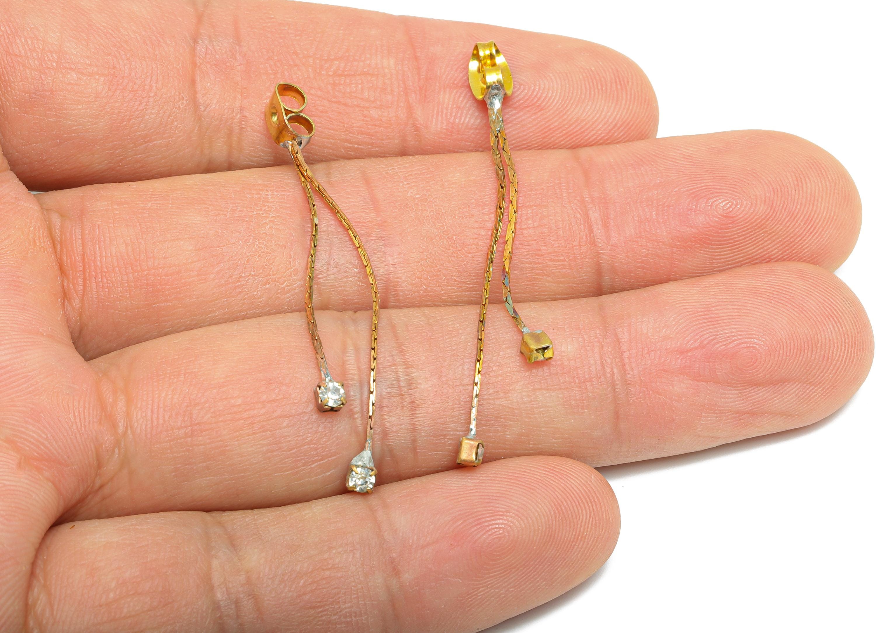 Chain Dangle Ear Back - Raw Brass Subtle Sparkle Dangle Earring Stopper - Sparkling Fashion Dangle Earring Stopper - 46x4x3mm - PP11001 - DOMEDBAZAAR