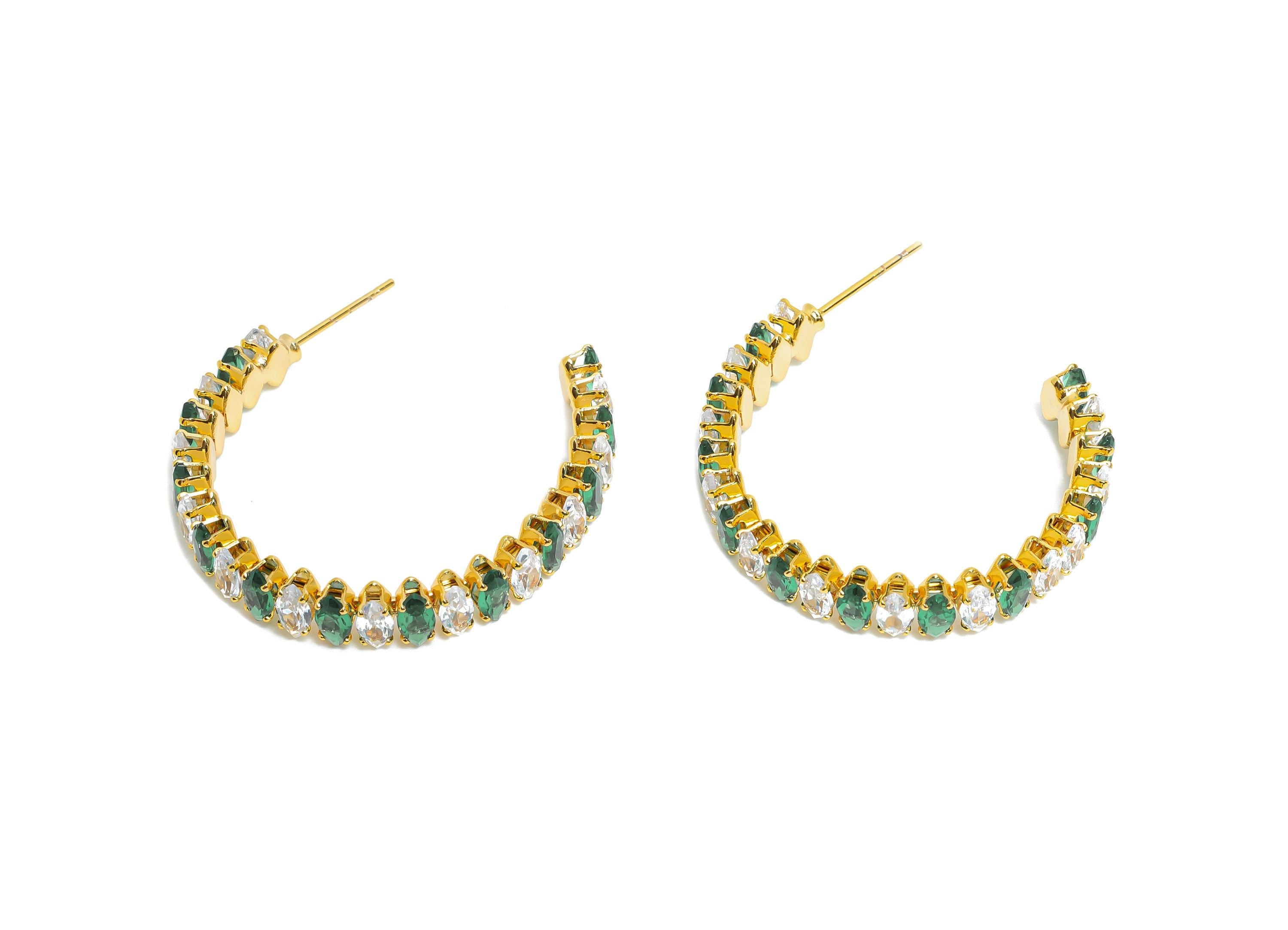 Sparkling C Hoop Post - Inlay Marquise Glass Earring Stud - Luxurious Gold Brass Jewelry - 18K Real Gold Plated Brass - 33x28x6.1mm -RGP9943 - DOMEDBAZAAR