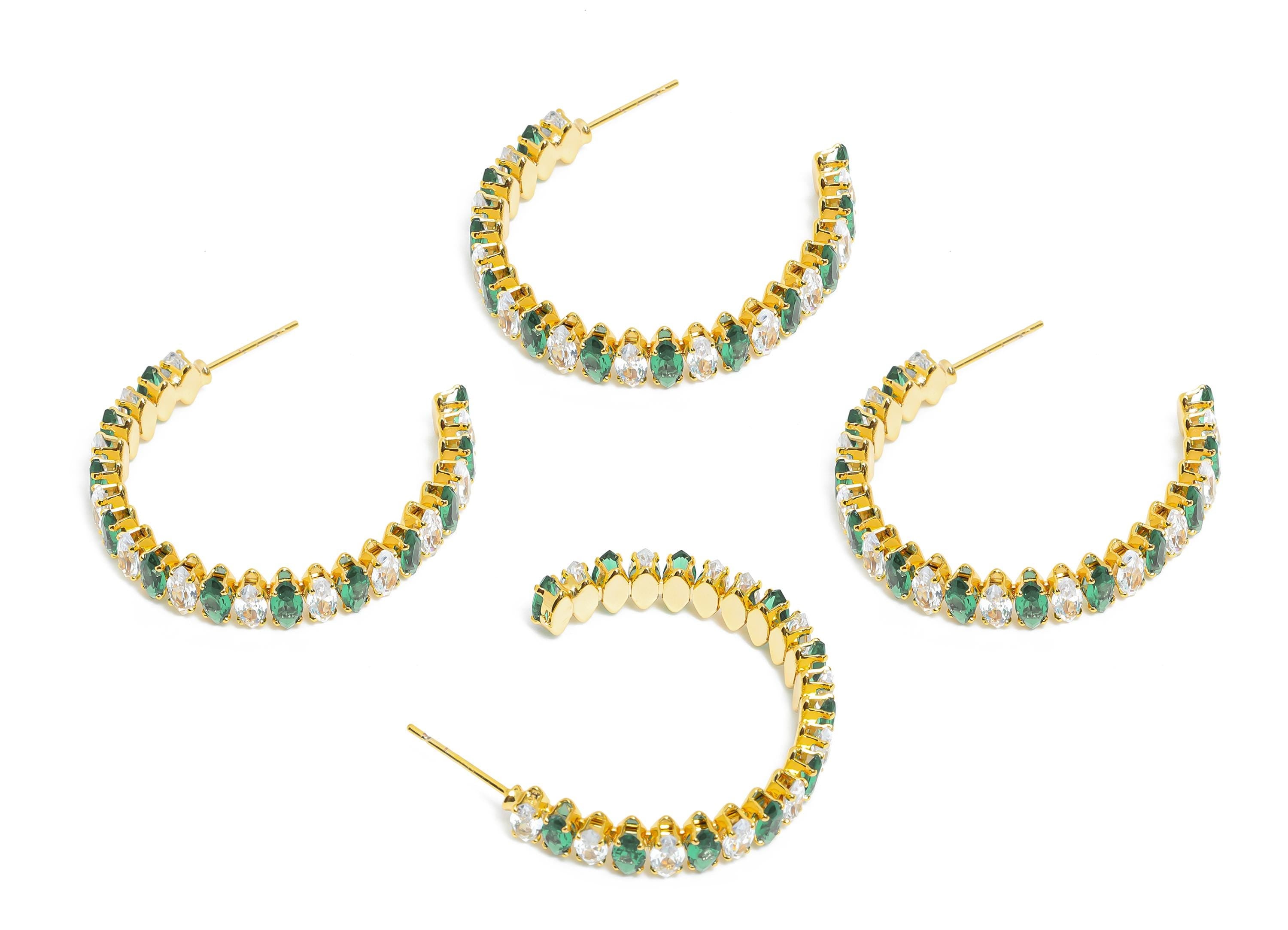 Sparkling C Hoop Post - Inlay Marquise Glass Earring Stud - Luxurious Gold Brass Jewelry - 18K Real Gold Plated Brass - 33x28x6.1mm -RGP9943 - DOMEDBAZAAR