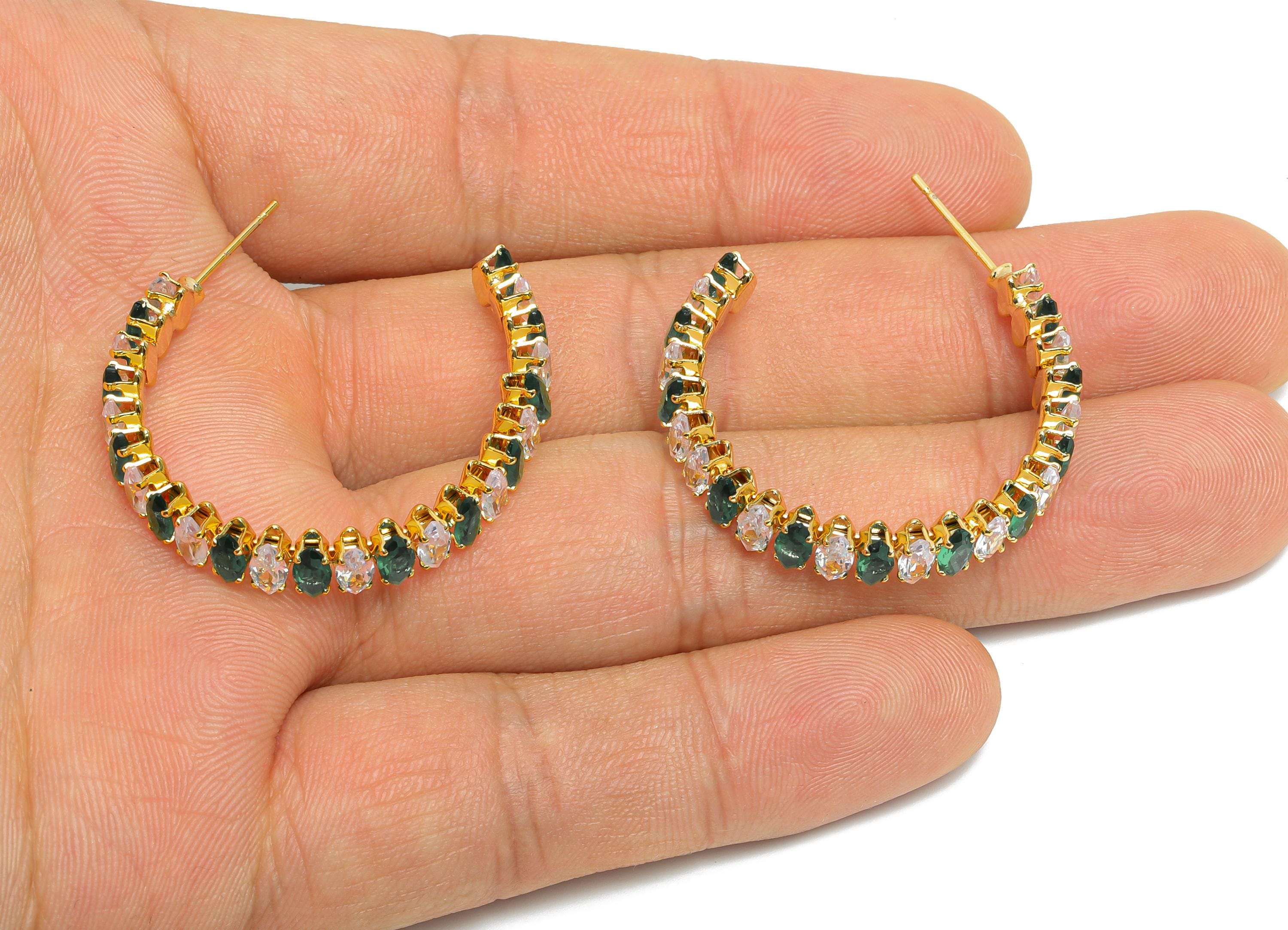 Sparkling C Hoop Post - Inlay Marquise Glass Earring Stud - Luxurious Gold Brass Jewelry - 18K Real Gold Plated Brass - 33x28x6.1mm -RGP9943 - DOMEDBAZAAR