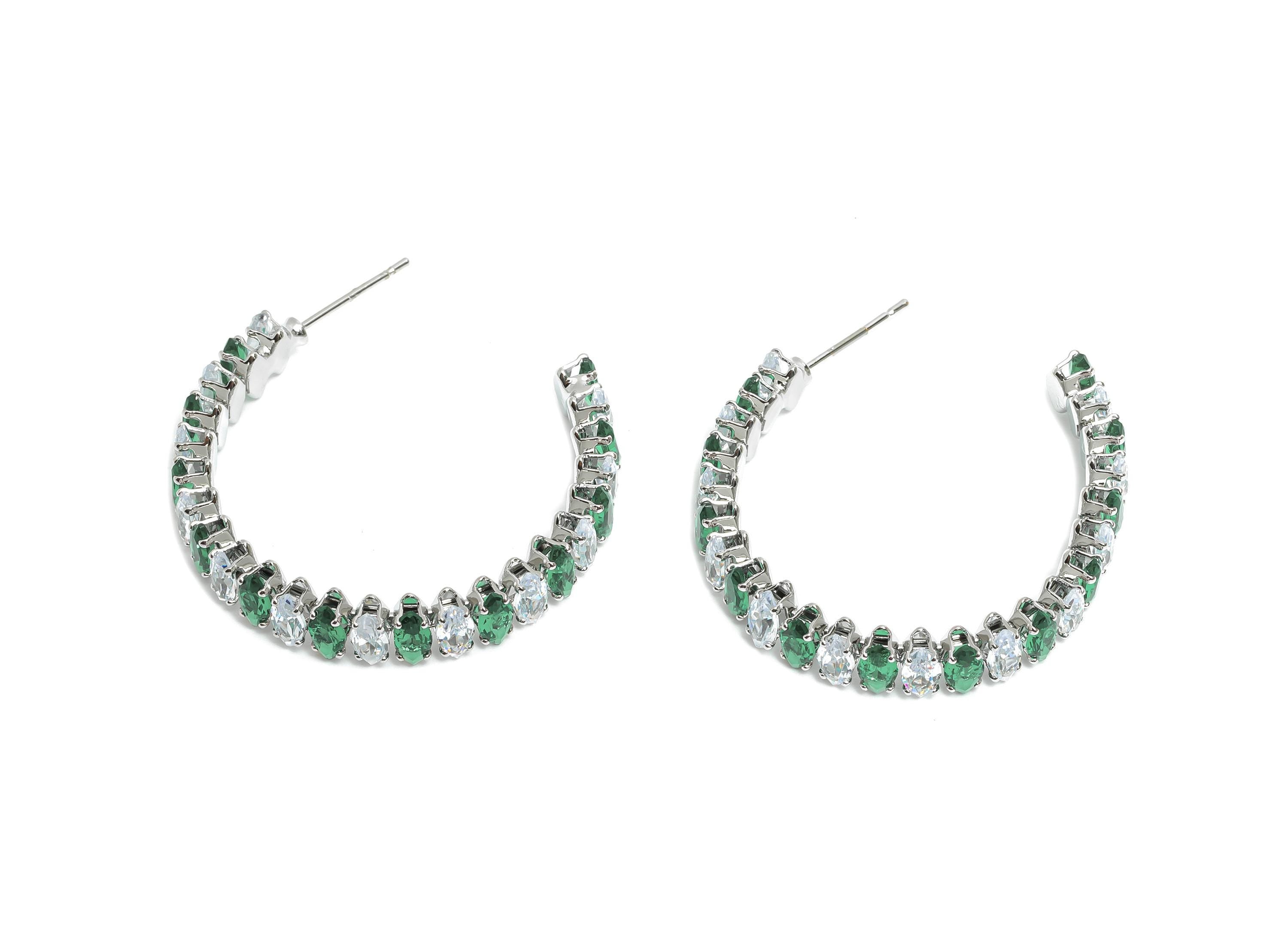 Sparkling C Hoop Post - Inlay Marquise Glass Earring Stud - Luxurious Silver Brass Jewelry - 18K White Gold Plated - 33x28x6.1mm - RGP9943S - DOMEDBAZAAR