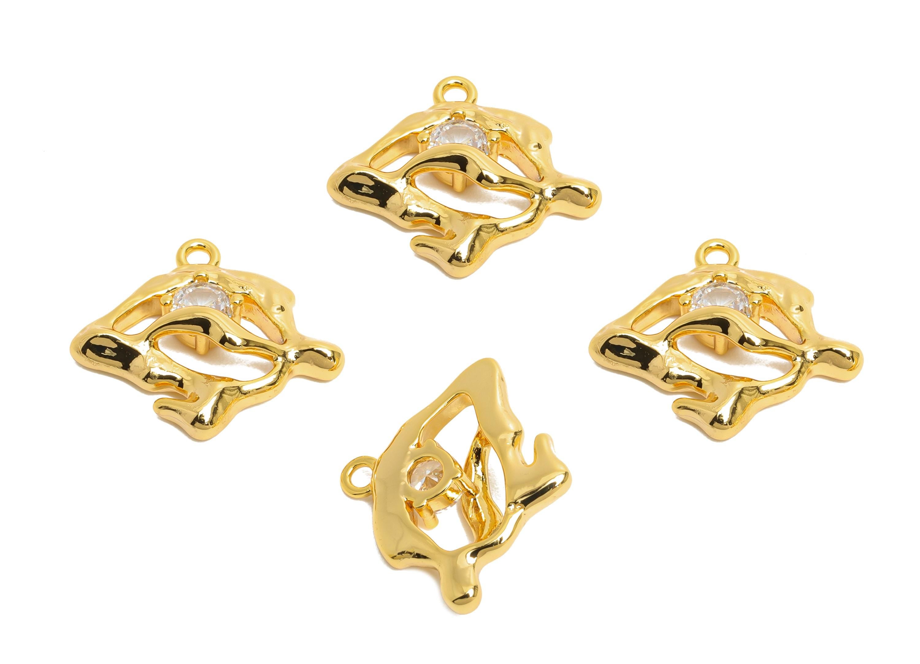 Brass Irregular Earring Charm - Modern Geometric Cubic Zircon Charm - Abstract Gold Pendant - 18K Real Gold Plating - 17x15x4mm - RGP9936 - DOMEDBAZAAR