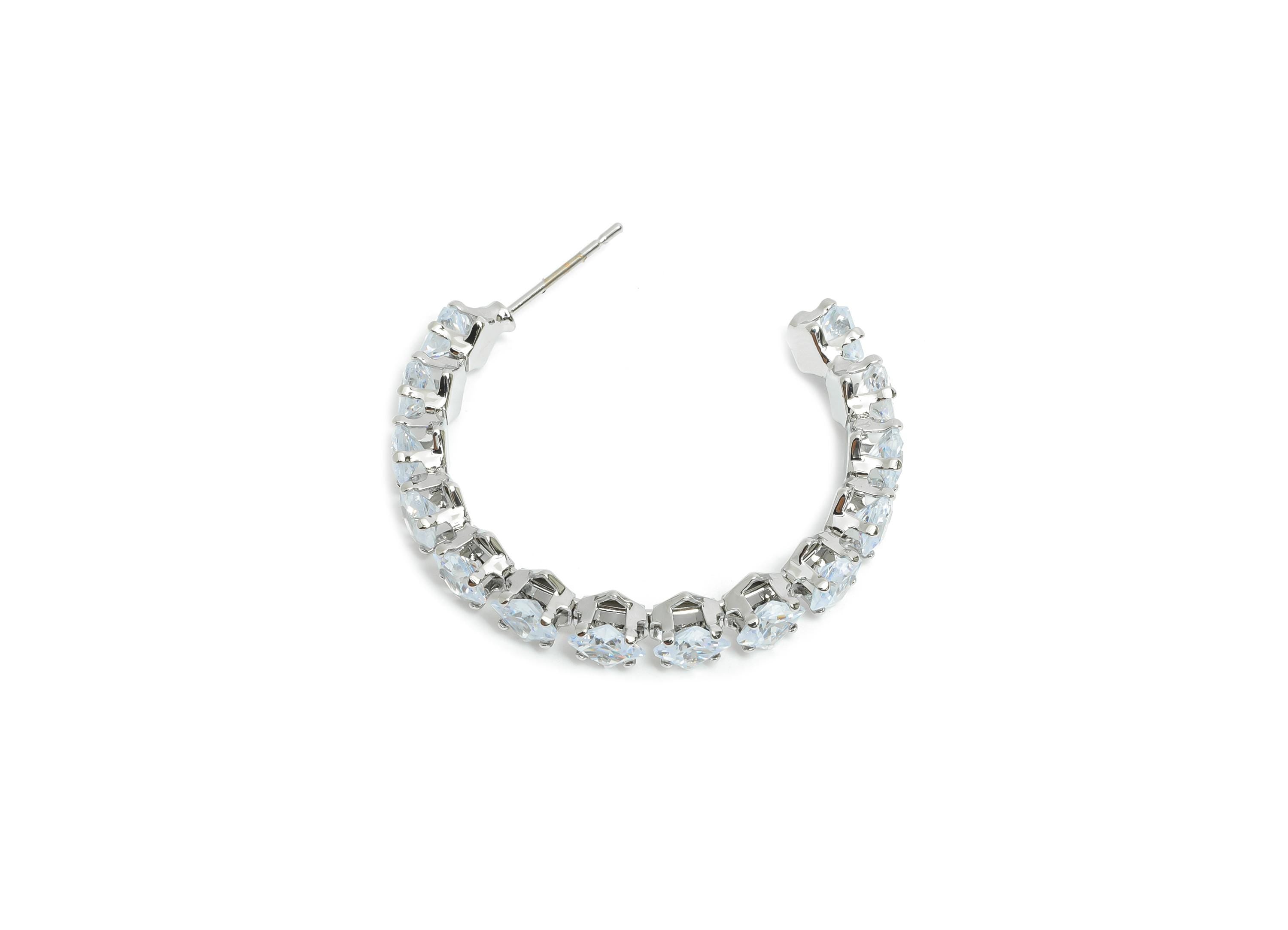 Sparkling C Hoop Post - Inlay Diamond Glass Earring Stud - Luxurious Silver Brass Jewelry - 18K White Gold Plated - 35x30x5.5mm - RGP9948S - DOMEDBAZAAR