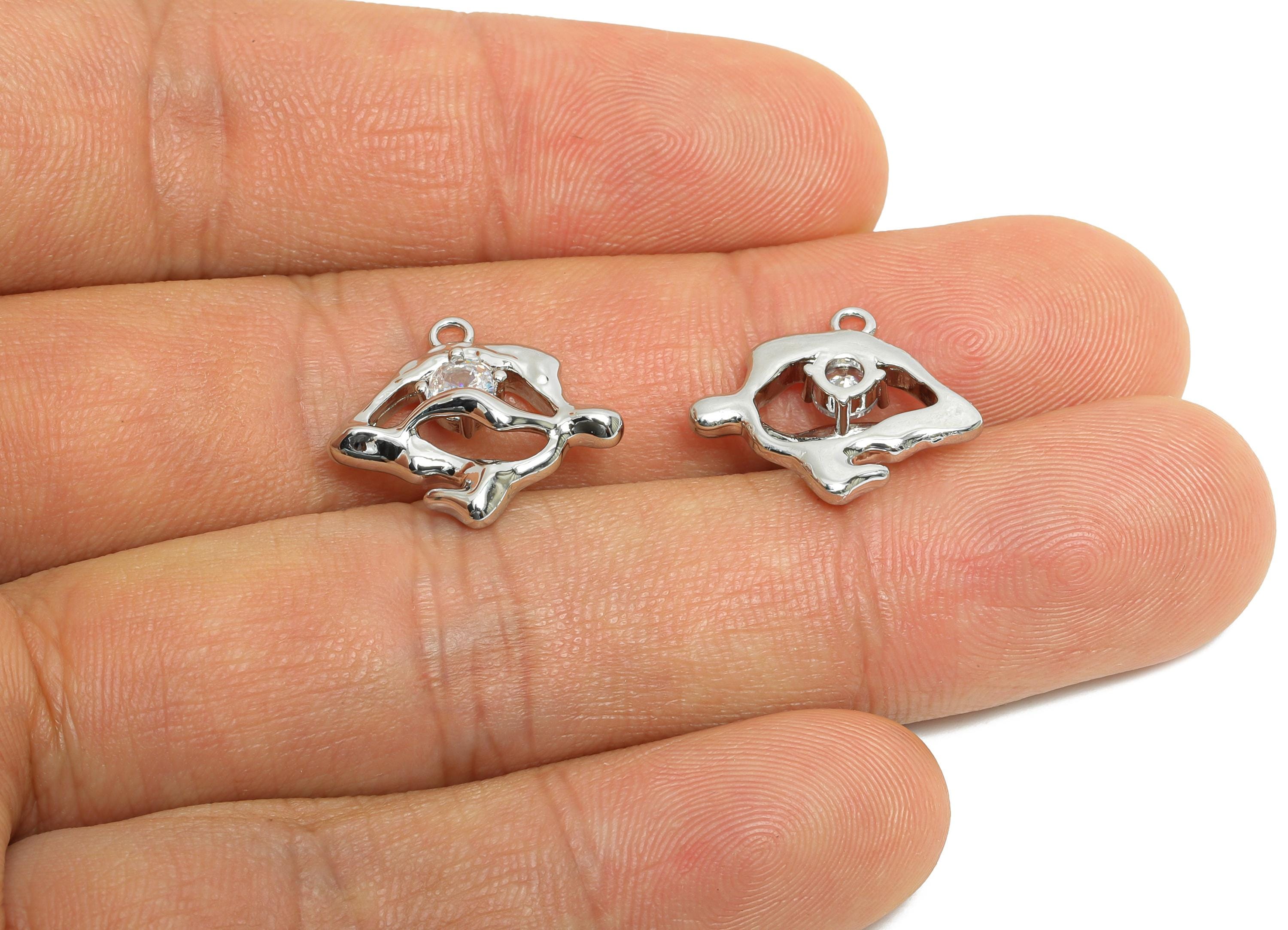 Brass Irregular Earring Charm - Modern Geometric Cubic Zircon Charm - Abstract Pendant - 18K Real White Gold Plating - 17x15x4mm - RGP9936S - DOMEDBAZAAR