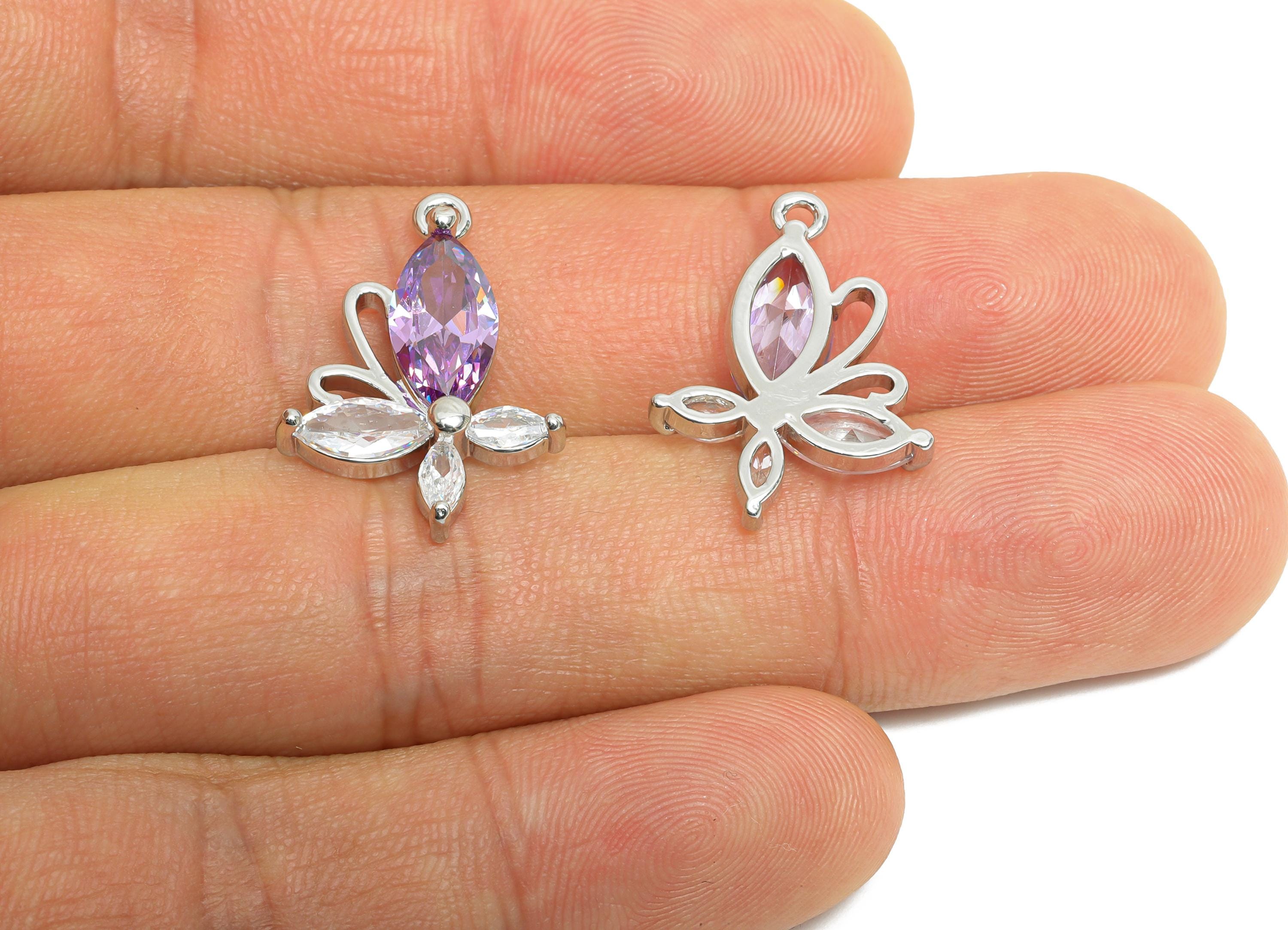 Brass Butterfly Earring Charm - Modern Marquise Cubic Zircon Charm - Luxury Silver Pendant - 18K Real White Gold Plated - 22x16x4mm-RGP9889S - DOMEDBAZAAR