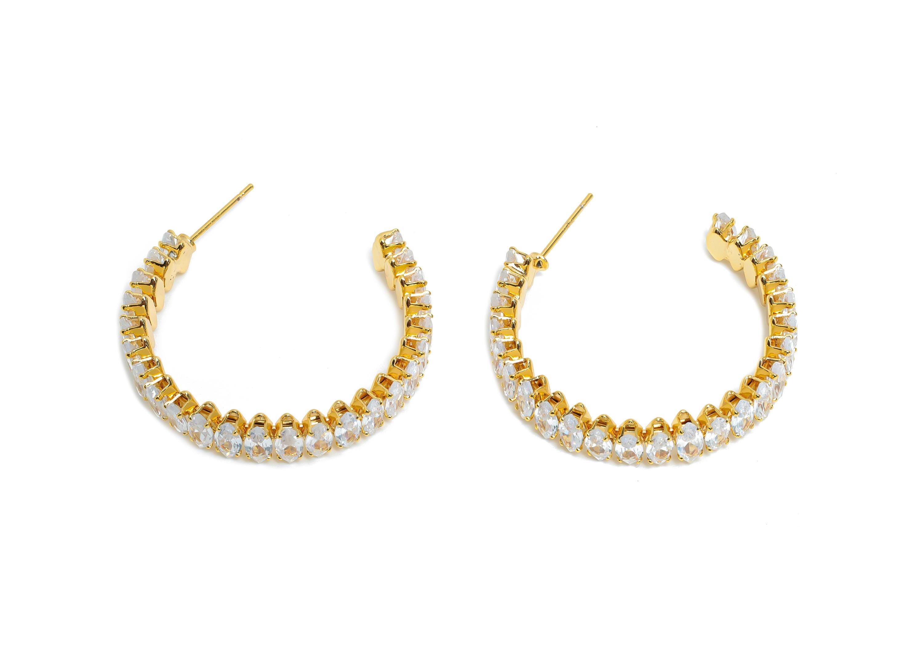 Sparkling C Hoop Post - Inlay Marquise Glass Earring Stud - Luxurious Gold Brass Jewelry - 18K Real Gold Plated Brass - 33.6x29x6mm -RGP9942 - DOMEDBAZAAR