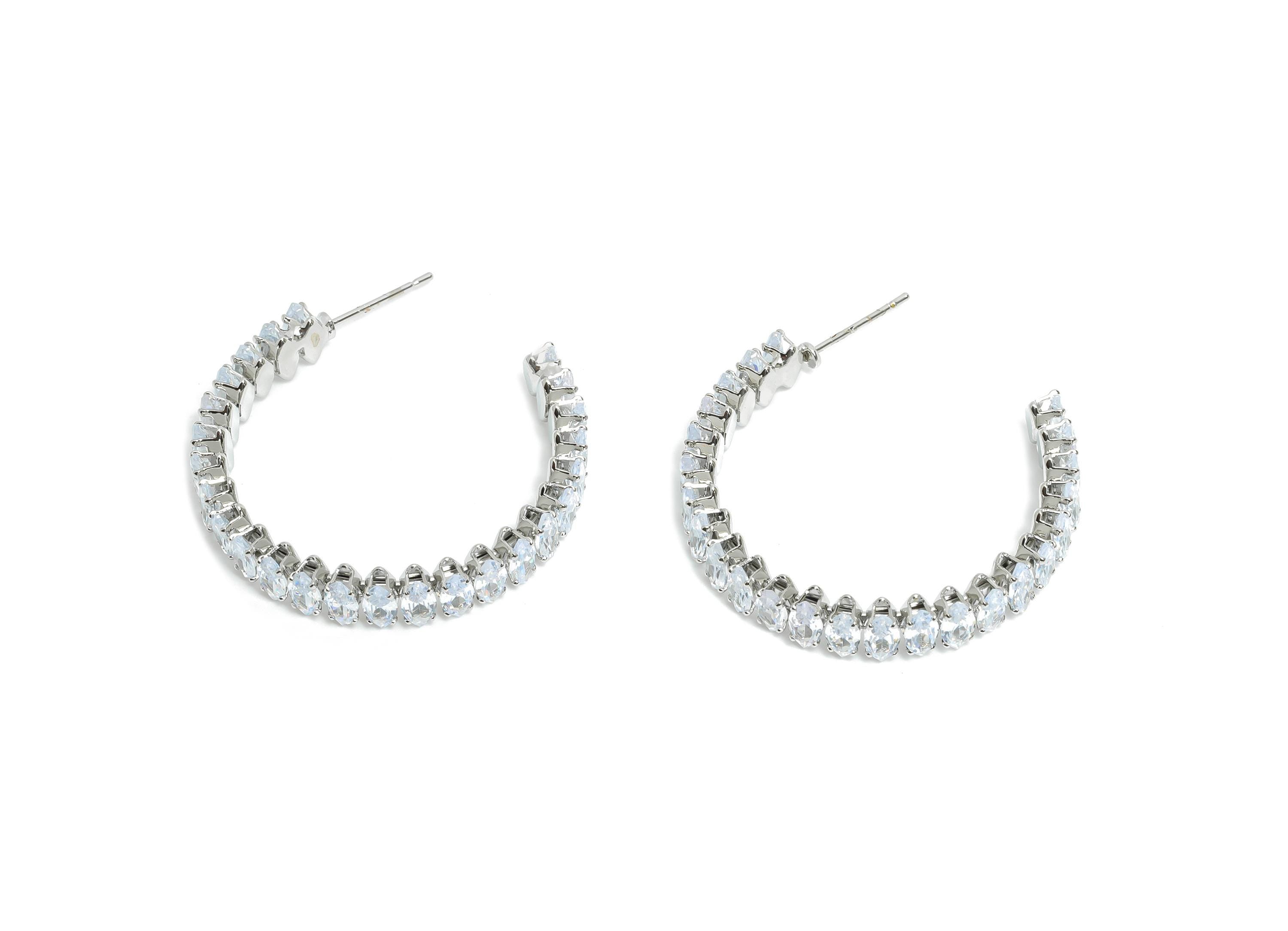 Sparkling C Hoop Post - Inlay Marquise Glass Earring Stud - Luxurious Silver Brass Jewelry - 18K White Gold Plated - 33.6x29x6mm -RGP9942S - DOMEDBAZAAR