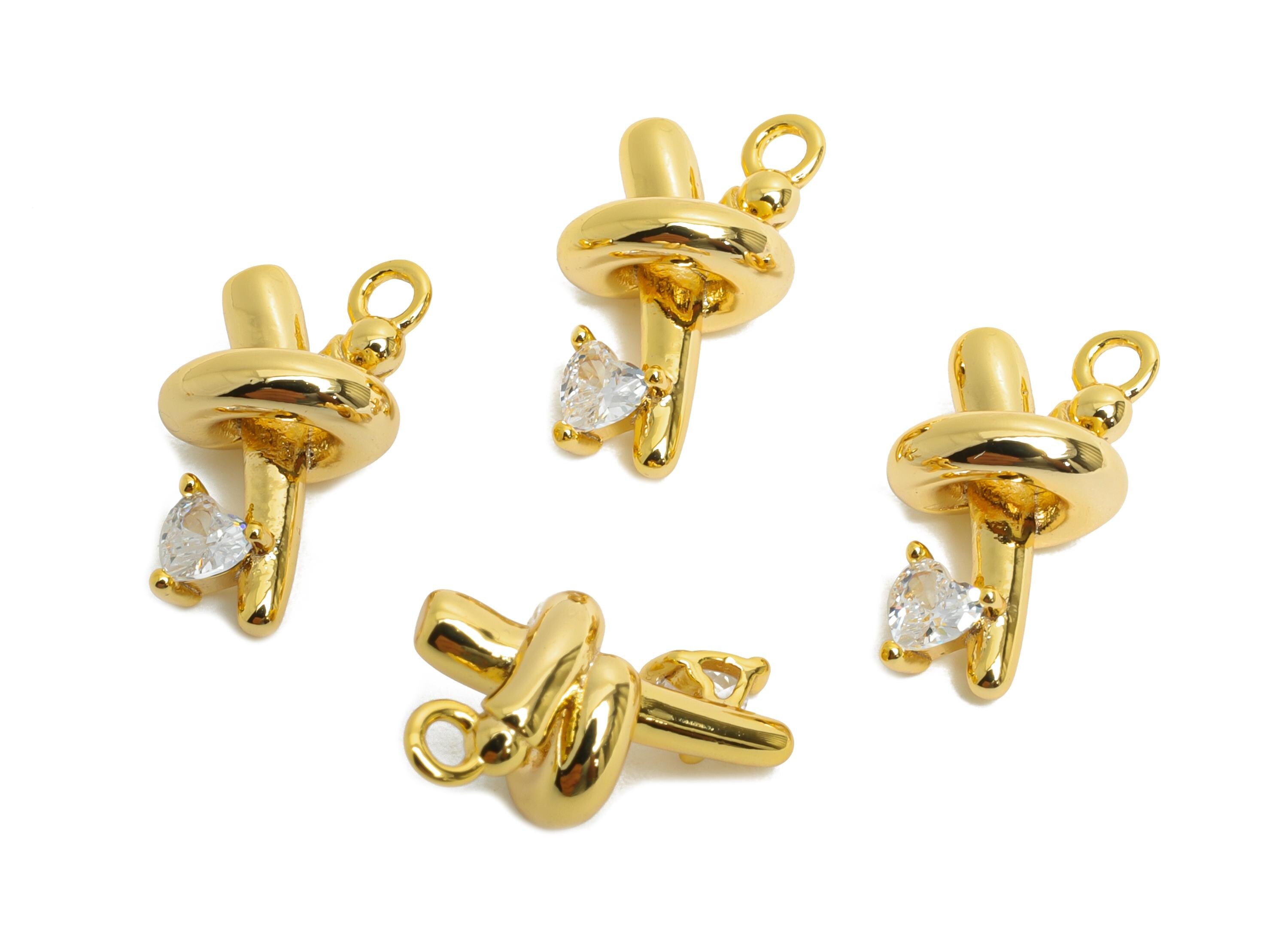 Artistic knot Earring Charm - Minimalist Modern Knot Cubic Zircon Charm - Gift for Her Jewelry - 18K Real Gold Plating - 13x7x6mm - RGP9935 - DOMEDBAZAAR