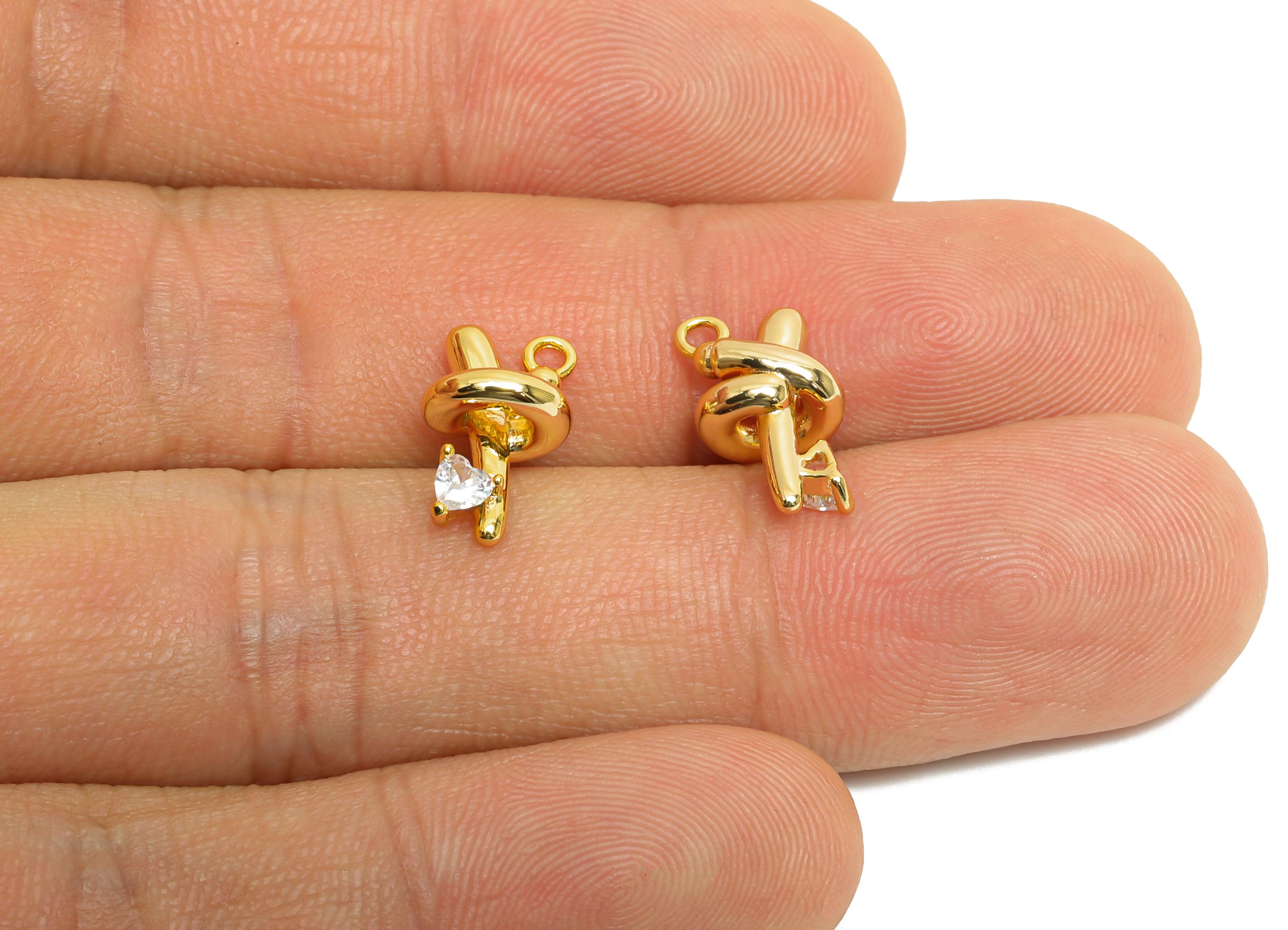 Artistic knot Earring Charm - Minimalist Modern Knot Cubic Zircon Charm - Gift for Her Jewelry - 18K Real Gold Plating - 13x7x6mm - RGP9935 - DOMEDBAZAAR