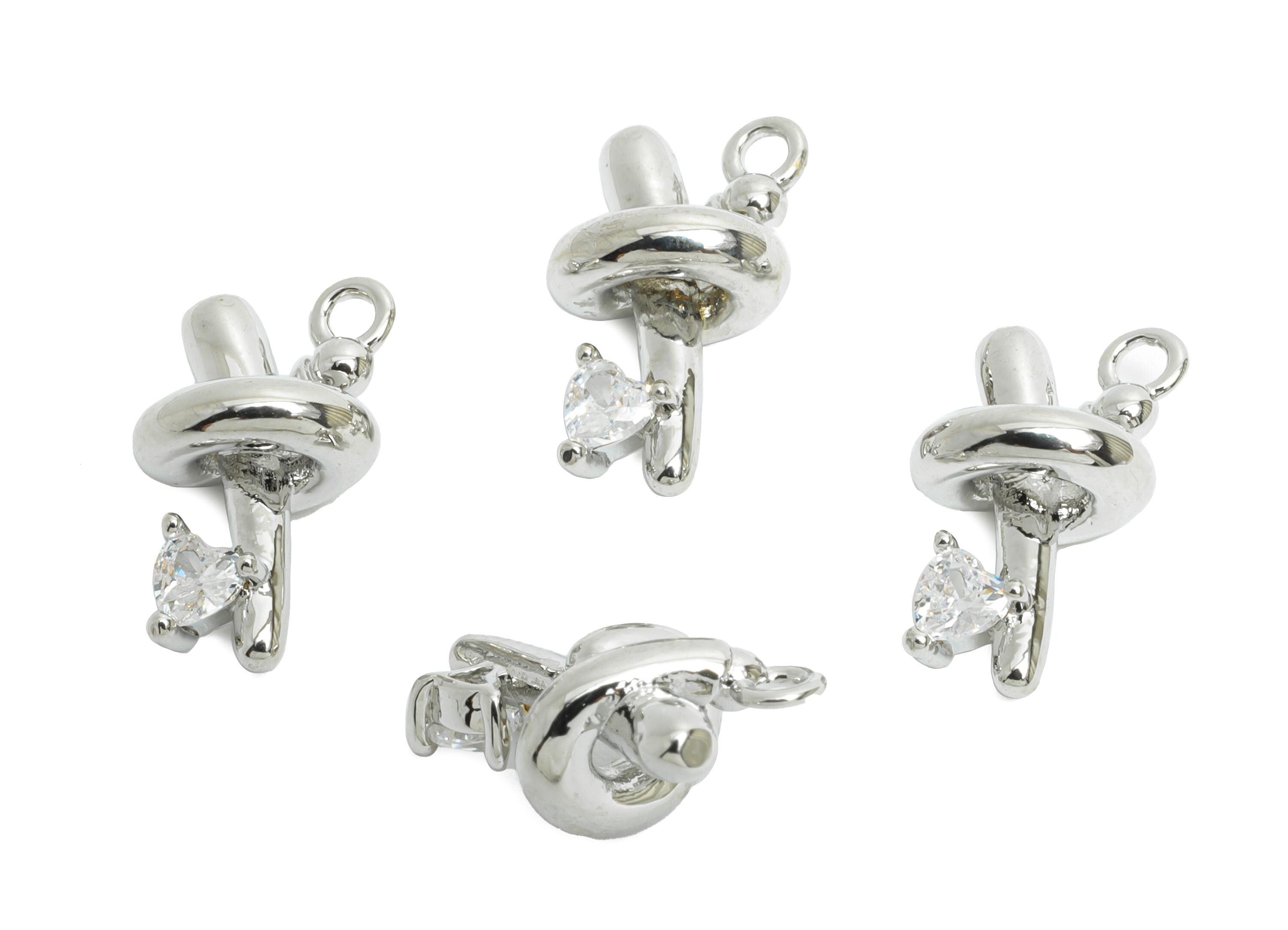 Artistic knot Earring Charm - Minimalist Modern Cubic Zircon Charm - Heart Gem Jewelry - 18K Real White Gold Plating - 13x7x6mm - RGP9935S - DOMEDBAZAAR