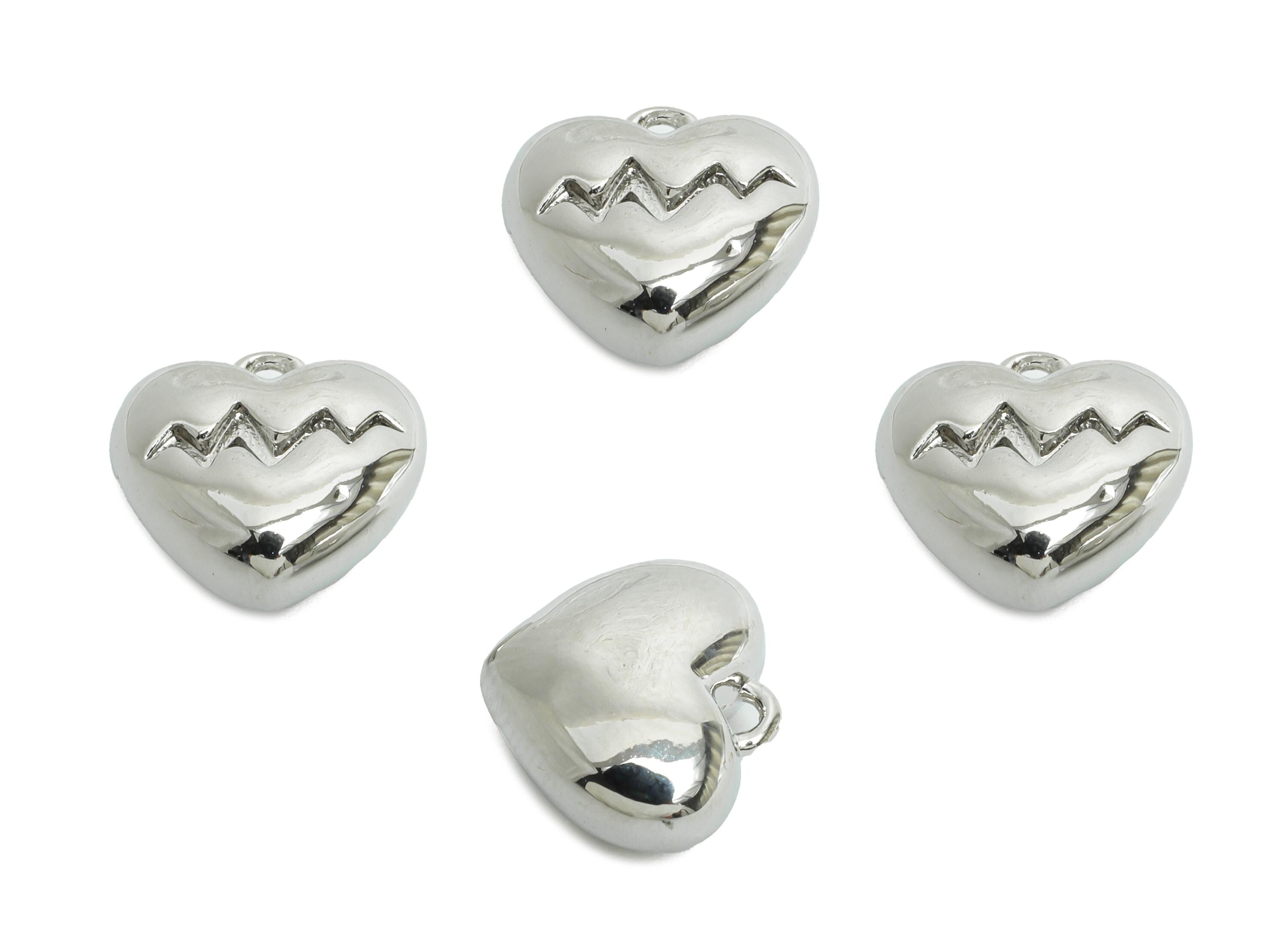 Brass Zigzag Heart Earring Charm - Sleek Silver Heart Pendant for Necklace - Refined Jewelry - 18K White Gold Plated -11x10x5.34mm -RGP9910S - DOMEDBAZAAR