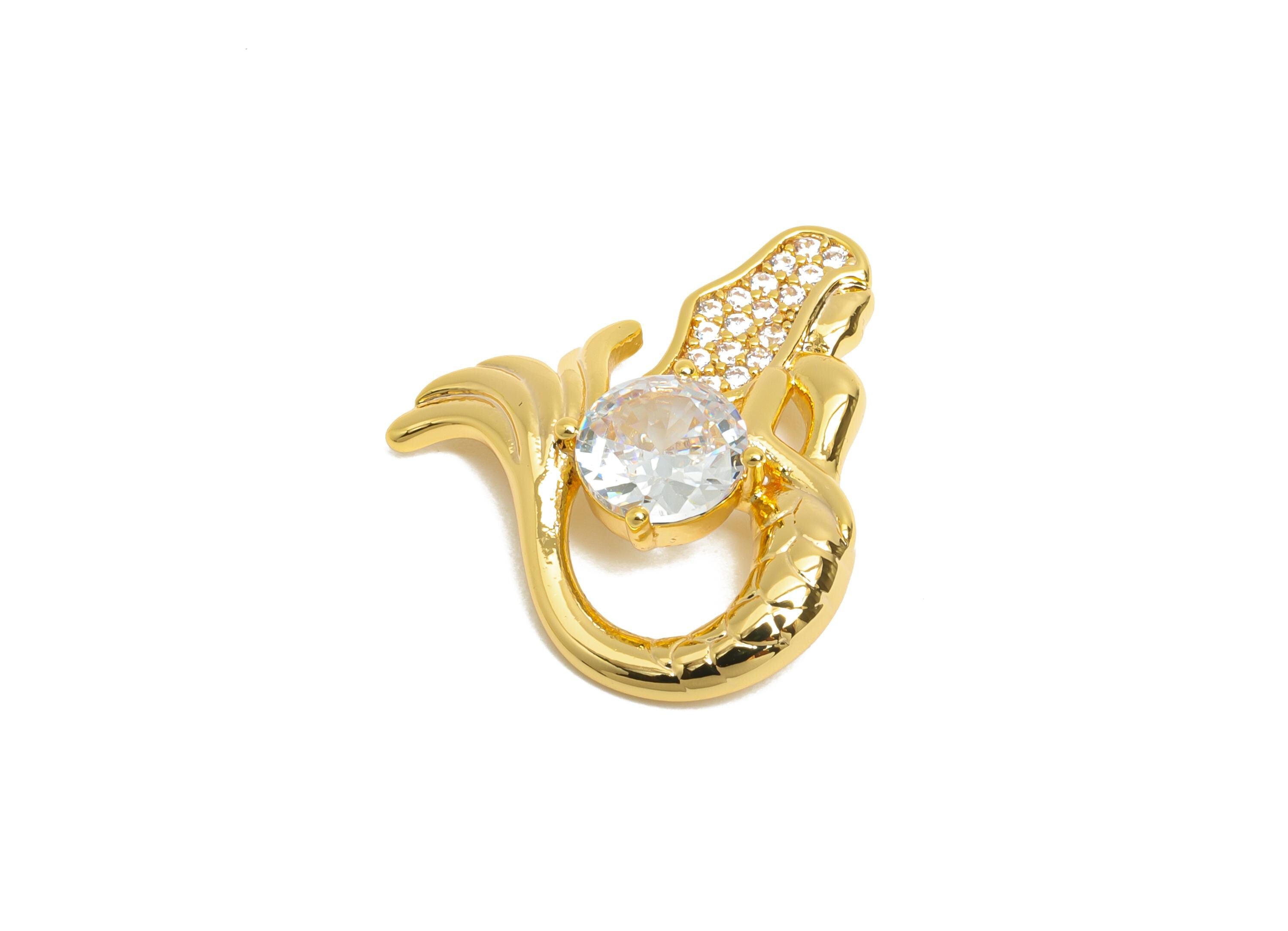 Luxe Mermaid Charm - Brass Dazzling Dazzling Tail Ornament - CZ Sparkling Ocean Elegance Charm - 18k Real Gold Plating - 19x16x4mm -RGP10400 - DOMEDBAZAAR