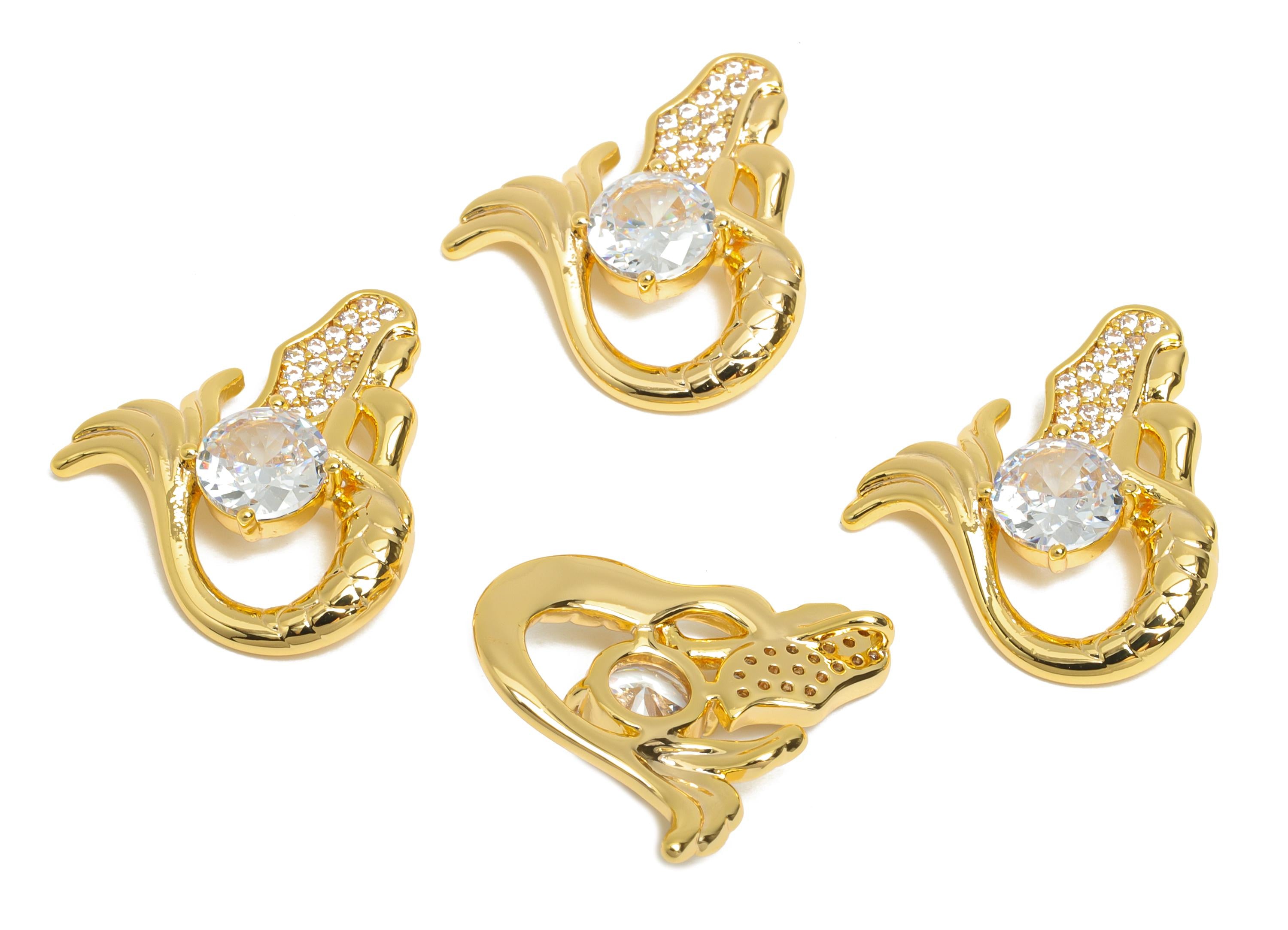 Luxe Mermaid Charm - Brass Dazzling Dazzling Tail Ornament - CZ Sparkling Ocean Elegance Charm - 18k Real Gold Plating - 19x16x4mm -RGP10400 - DOMEDBAZAAR