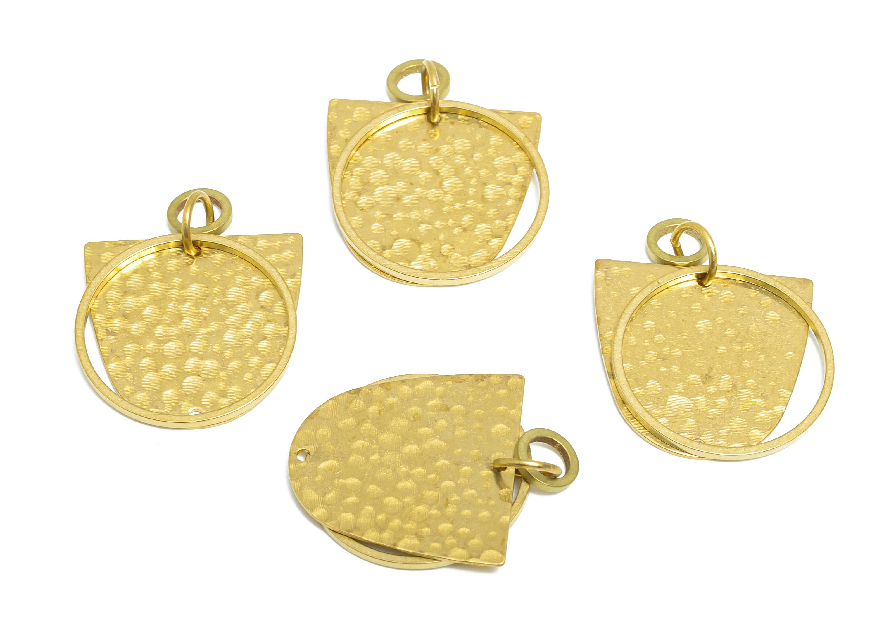 Hammered Dangle Charm - Raw Brass Boho Chic Dangle Pendant - Brass Layered Geometric Charm - Boho Chic Dangle Pendant - 40x19x1mm - PP11071 - DOMEDBAZAAR