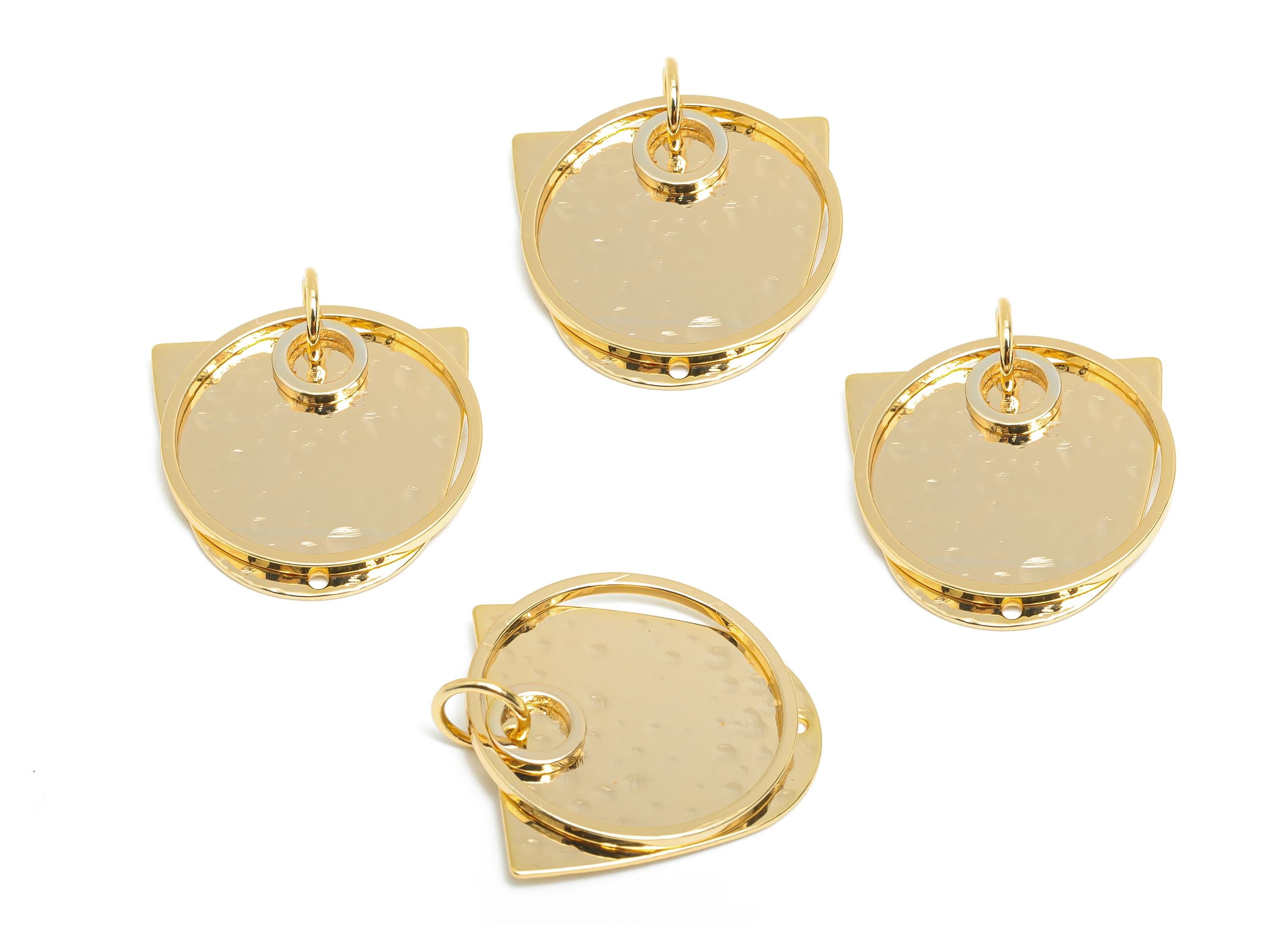 Hammered Dangle Charm - Brass Boho Chic Earring Charm - Layered Geometric Chic Dangle Pendant - 18k Real Gold Plated - 40x19x1mm - RGP10412 - DOMEDBAZAAR