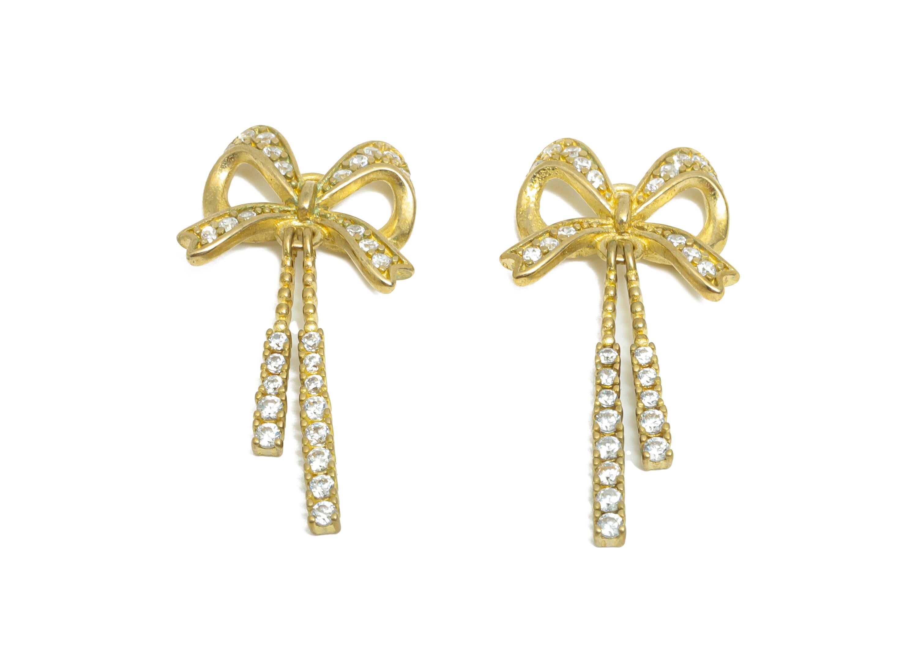 Rhinestone Bow Jewelry - Raw Brass Dangle Bow Charm - Brass Sparkling Bow Tie with Dangling Crystal - Luxury Bow Accent - 27x13x3mm -PP11064 - DOMEDBAZAAR