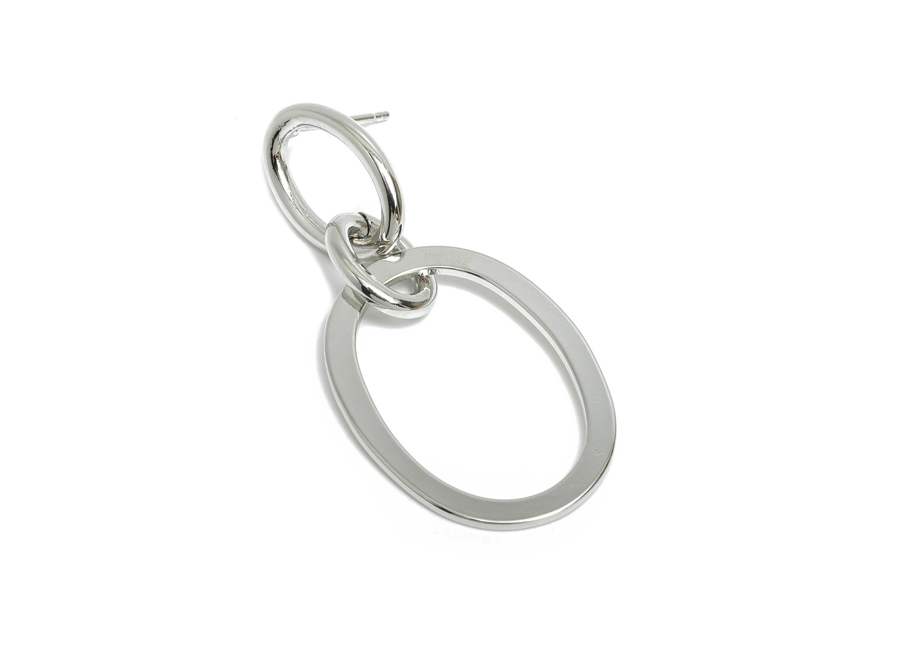 Brass Oval Ring Dangle Earring - Silver Interlock Oval Earring - Geometric Hanging Earring Post - 18K White Gold Plated -41x20x1mm -RGP9532S - DOMEDBAZAAR