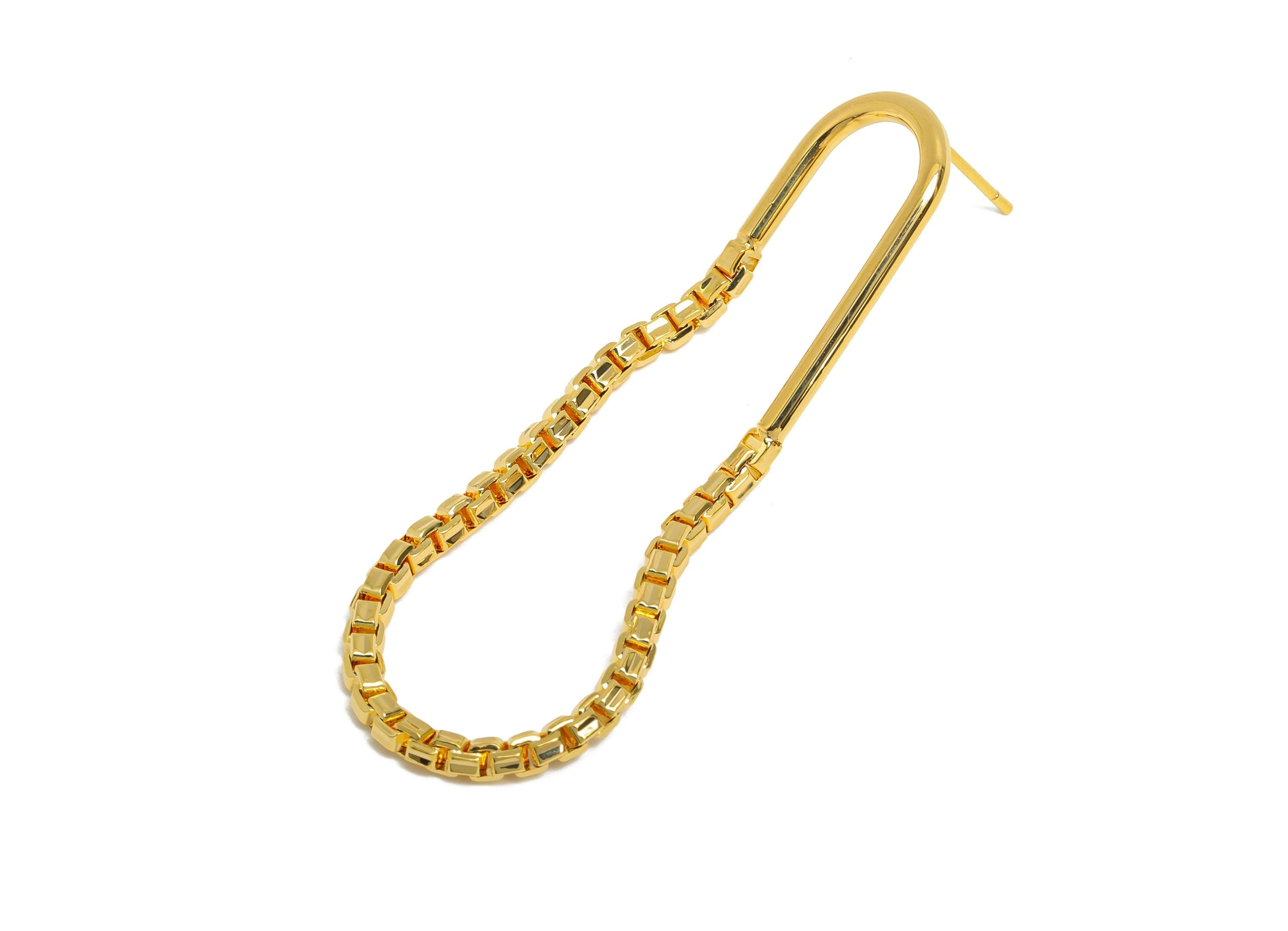Brass Hanging Earring Stud - Gold Box Chain Earring Post - Geometric Long Dangle Earring Post - 18K Real Gold Plated - 57x13.2x2mm - RGP9505 - DOMEDBAZAAR