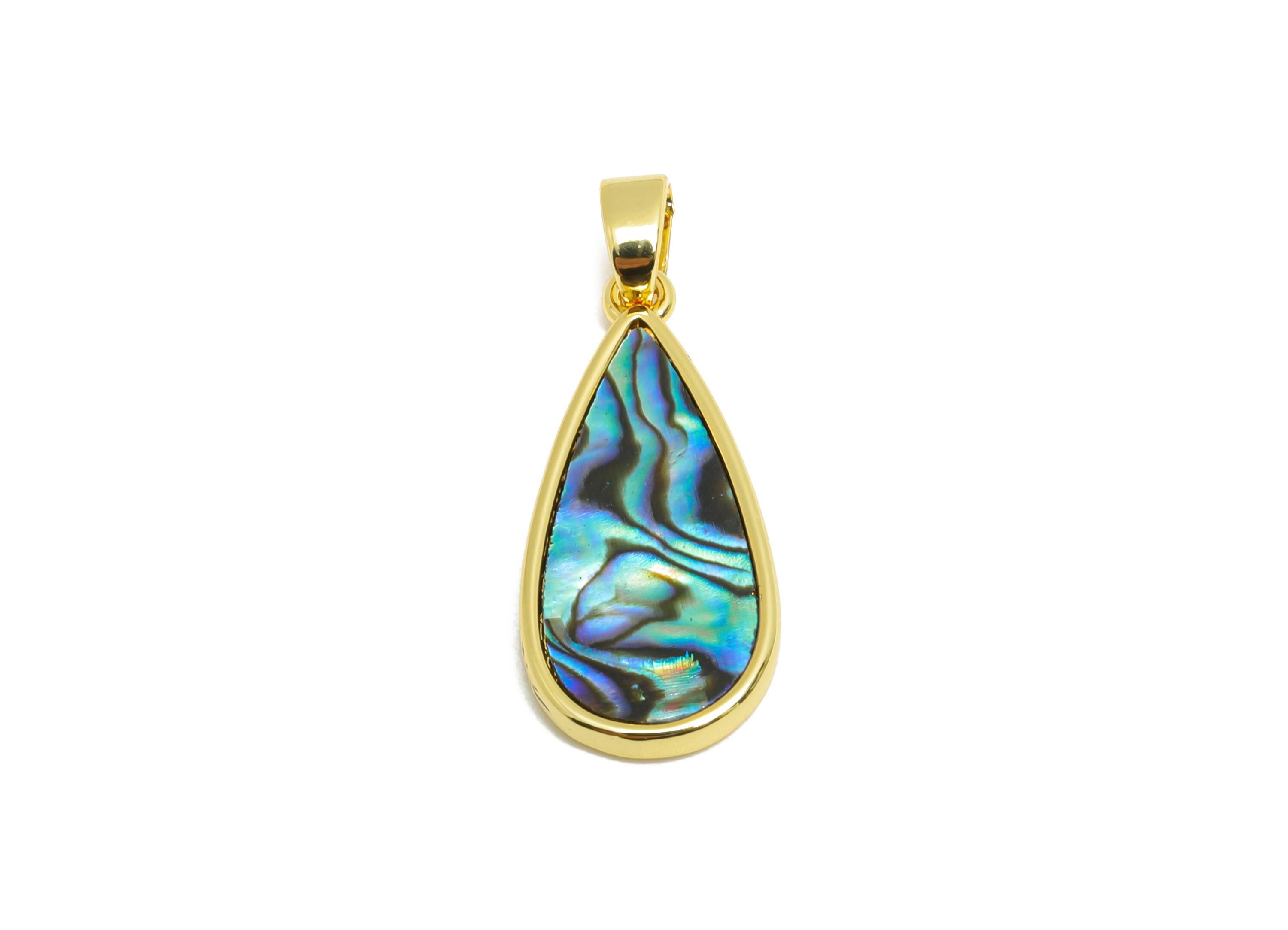 Brass Teardrop Pendant - Gold Abalone Shell Pendant for Necklace - Refined Drop Jewelry - 18K Real Gold-Plated - 21.24x9.91x2.05mm -RGP10672 - DOMEDBAZAAR