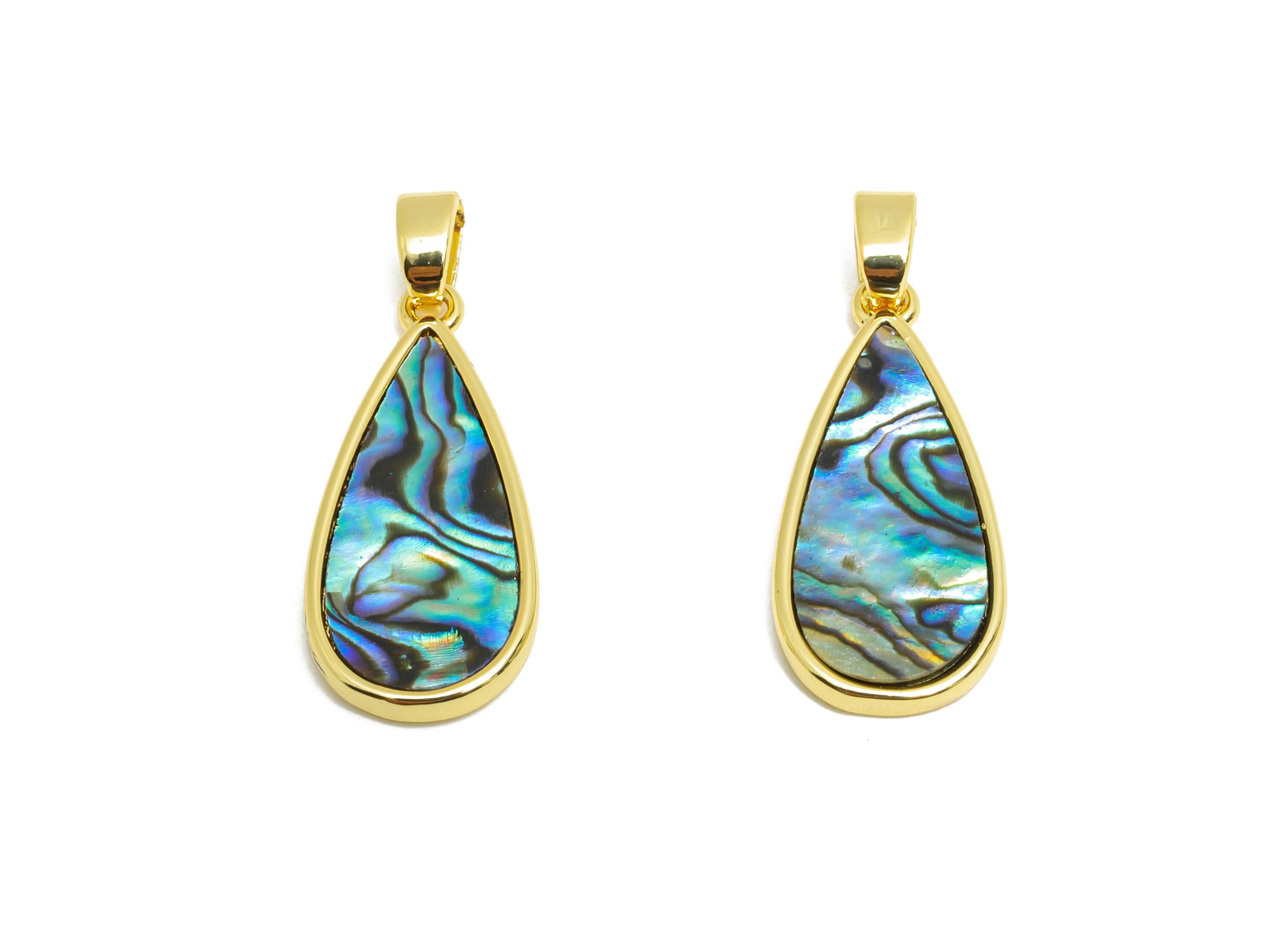 Brass Teardrop Pendant - Gold Abalone Shell Pendant for Necklace - Refined Drop Jewelry - 18K Real Gold-Plated - 21.24x9.91x2.05mm -RGP10672 - DOMEDBAZAAR