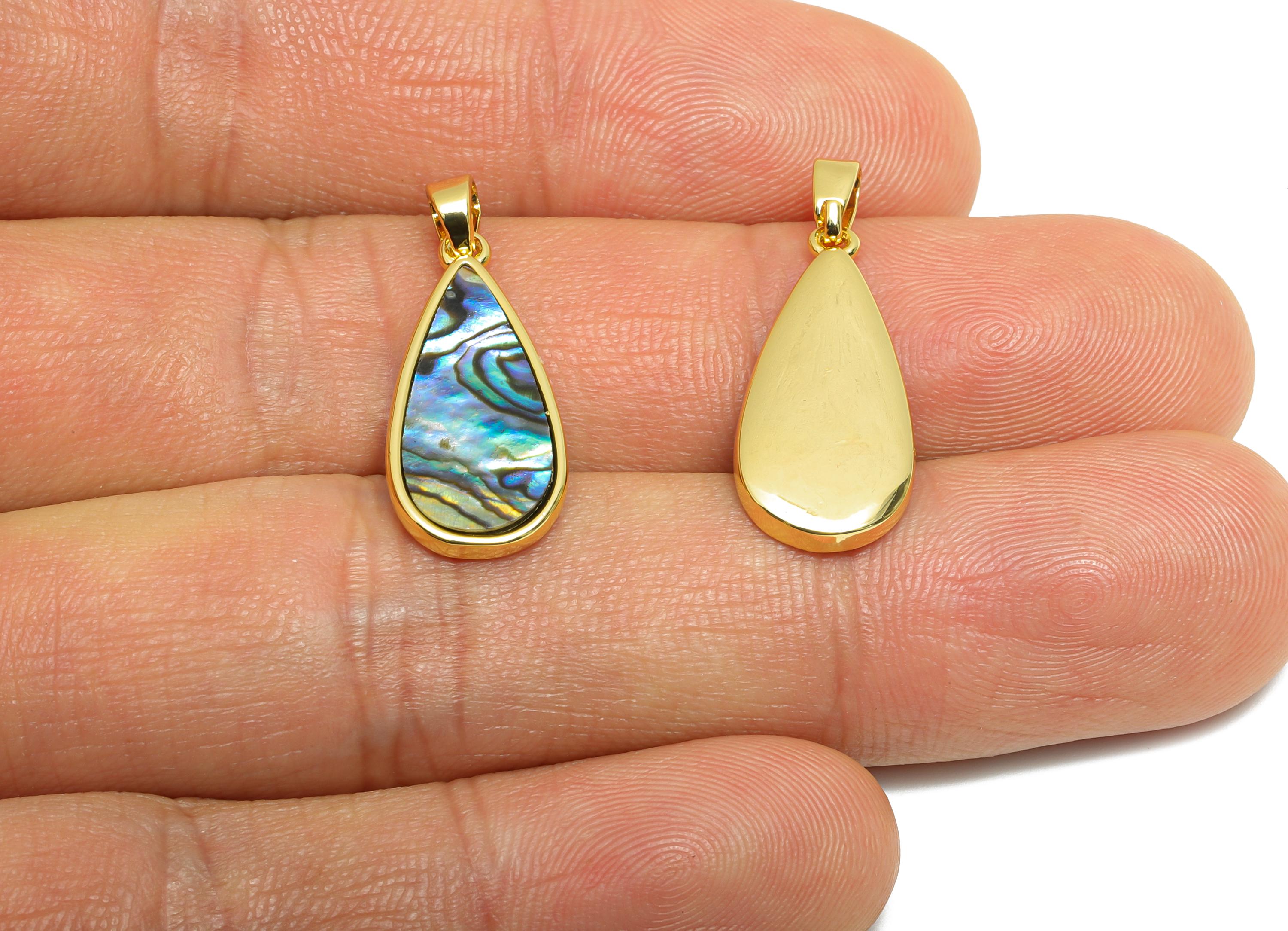 Brass Teardrop Pendant - Gold Abalone Shell Pendant for Necklace - Refined Drop Jewelry - 18K Real Gold-Plated - 21.24x9.91x2.05mm -RGP10672 - DOMEDBAZAAR