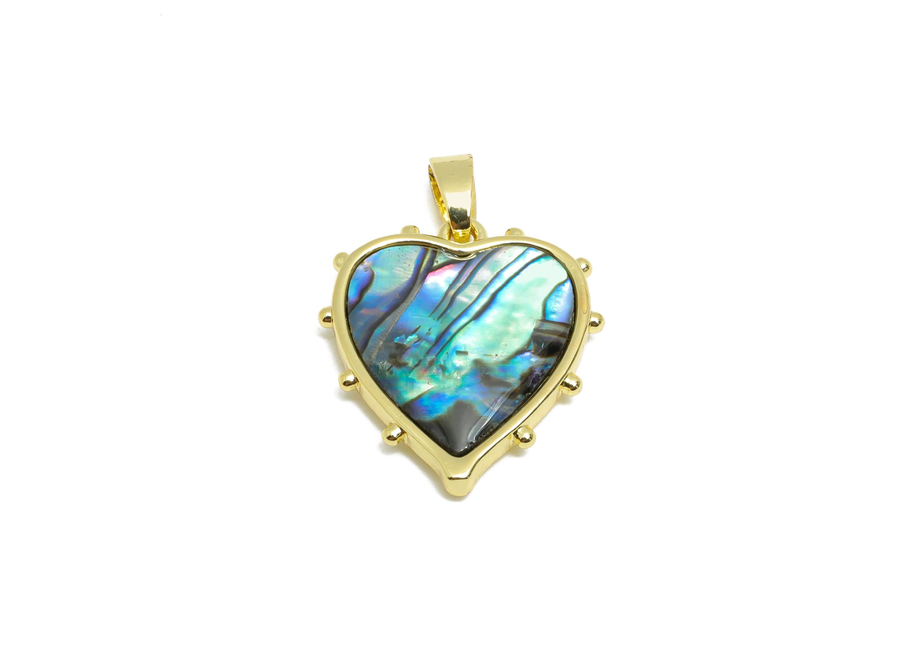 Brass Heart Pendant - Gold Abalone Shell Pendant for Necklace - Refined Love Heart Jewelry - 18K Gold-Plated - 18.24x16.25x3.97mm - RGP10679 - DOMEDBAZAAR