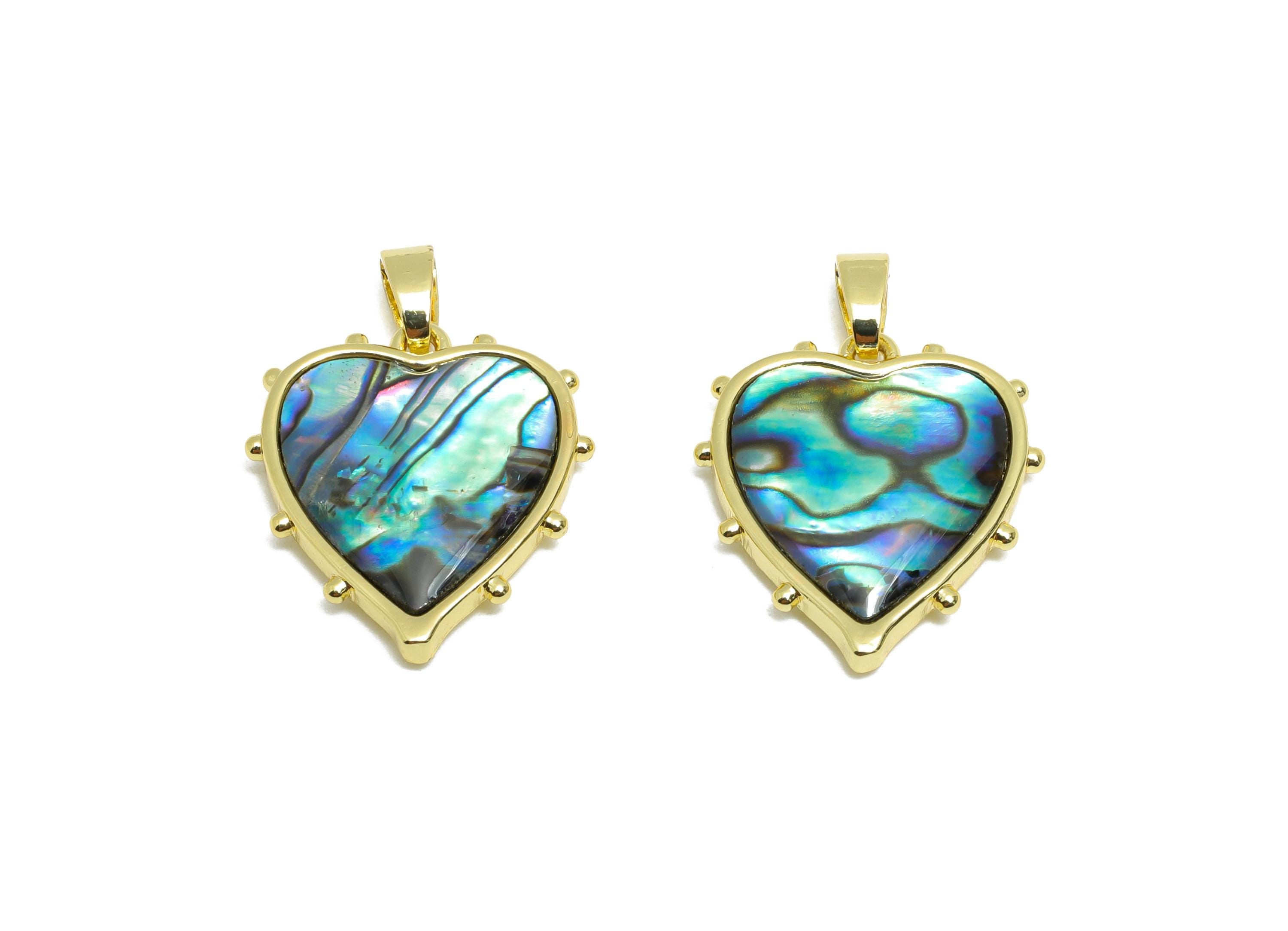Brass Heart Pendant - Gold Abalone Shell Pendant for Necklace - Refined Love Heart Jewelry - 18K Gold-Plated - 18.24x16.25x3.97mm - RGP10679 - DOMEDBAZAAR