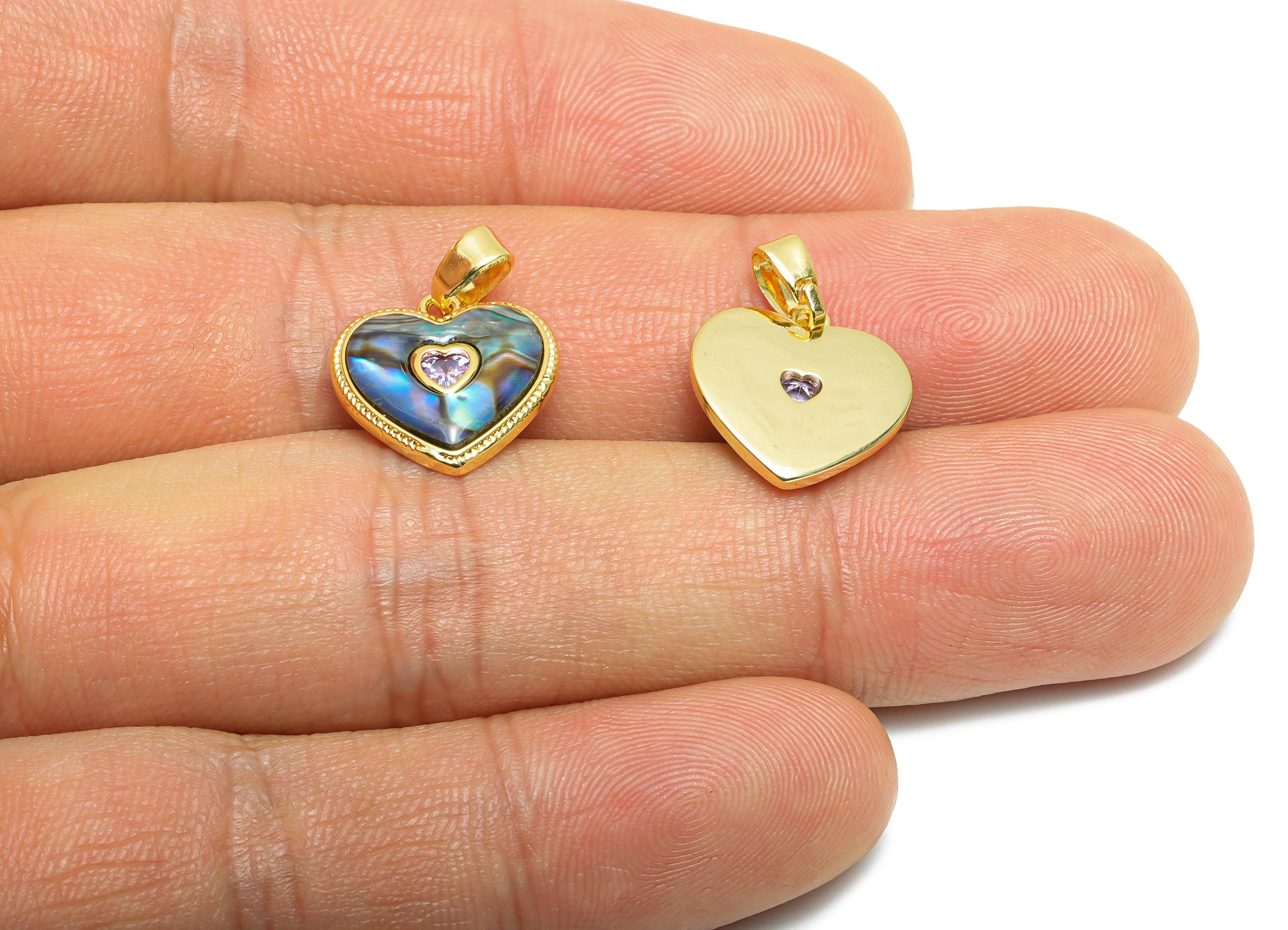Brass CZ Heart Pendant - Gold Zircon Abalone Shell Pendant for Necklace - Refined Jewelry - 18K Gold-Plated - 13.43x13.74x3.03mm - RGP10647 - DOMEDBAZAAR