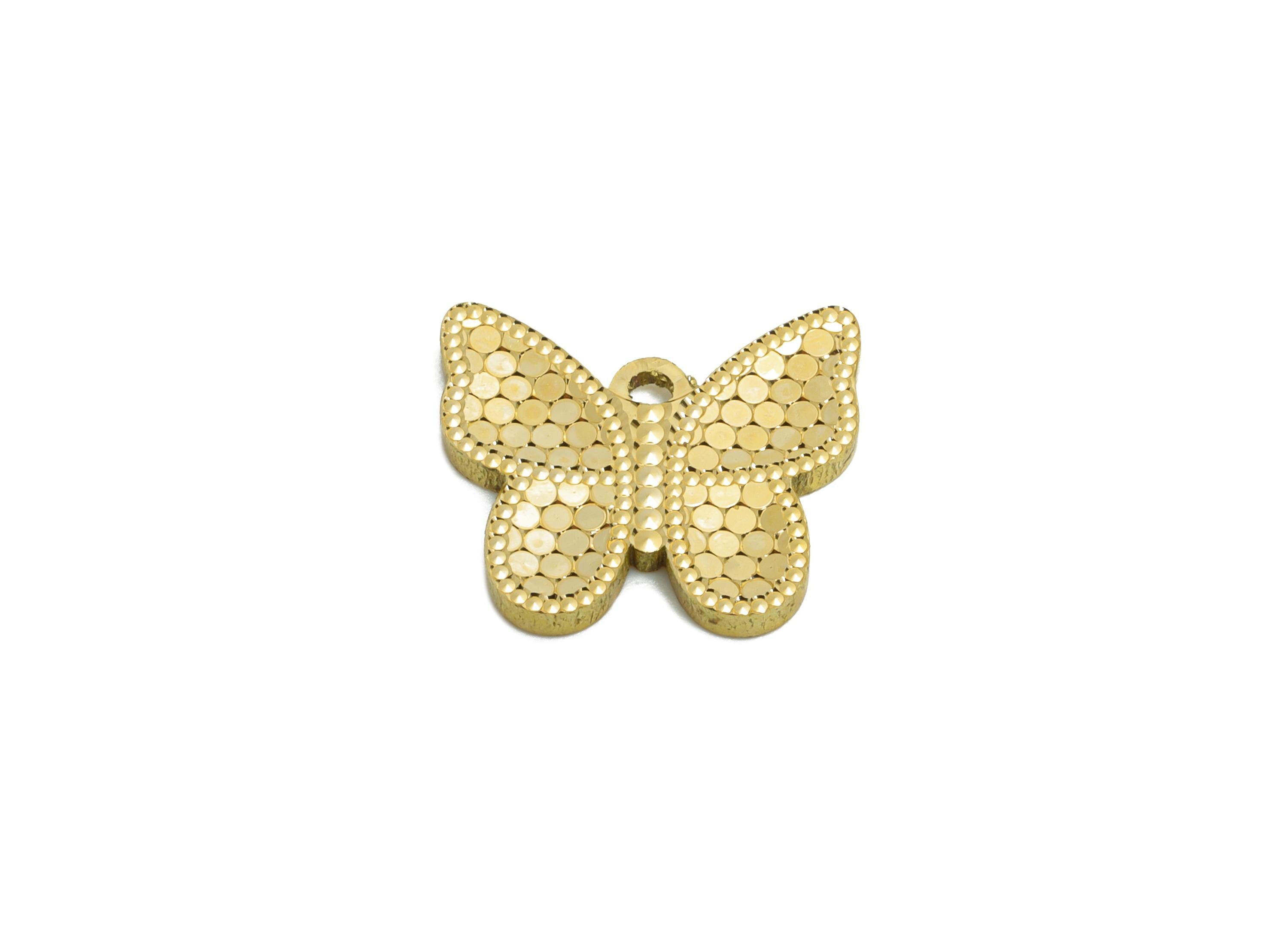 Butterfly Earring Charm - Raw Brass Shine Textured Laser Cut Butterfly Charm - Elegant Pendant - Luxury Pendant - 13x11x1.31mm - PP11165 - DOMEDBAZAAR