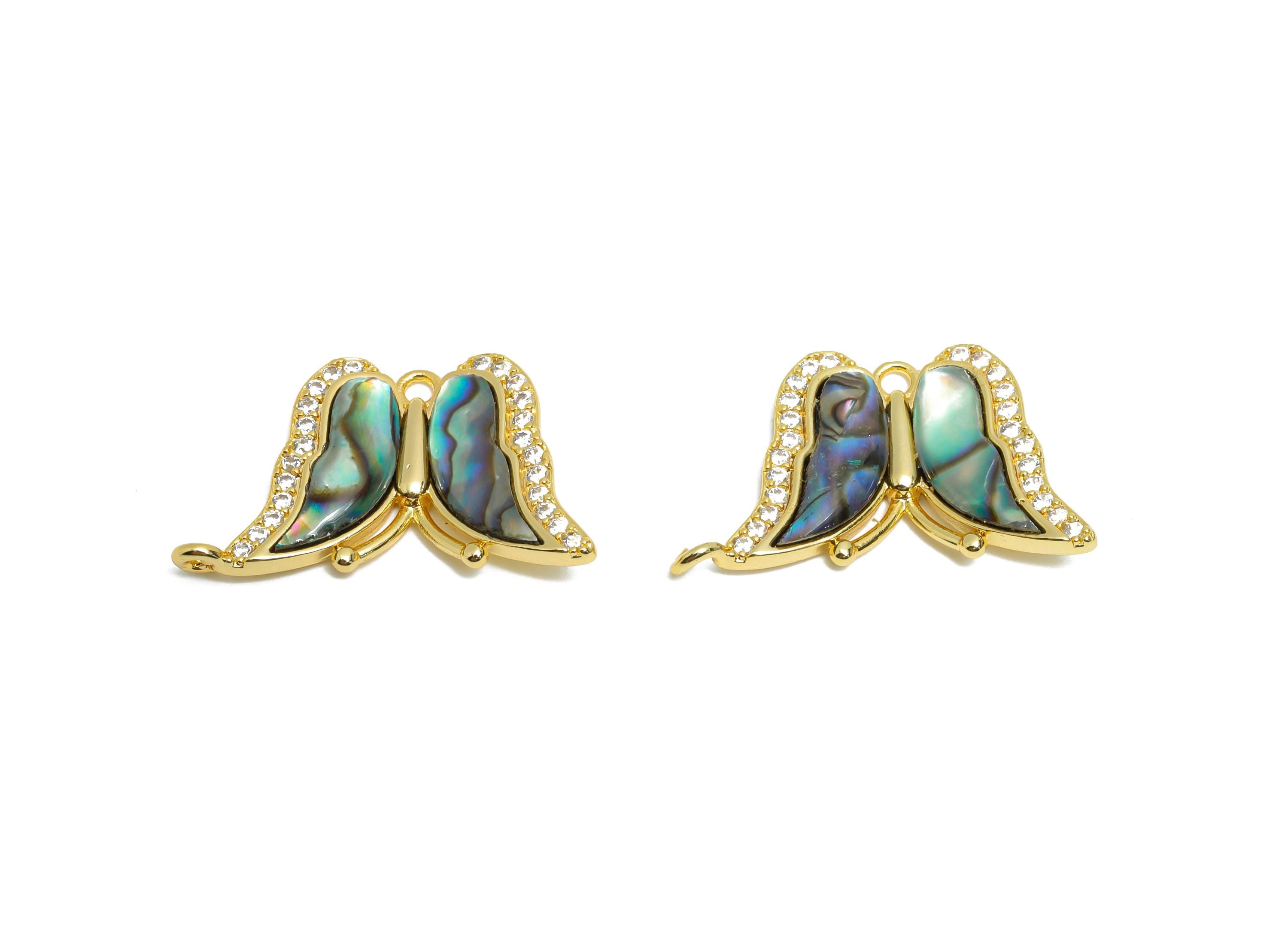 Brass CZ Butterfly Pendant - Gold Zircon Abalone Shell Pendant with Loop - Refined Jewelry - 18K Gold-Plated - 25.61x15.75x3.67mm - RGP10658 - DOMEDBAZAAR
