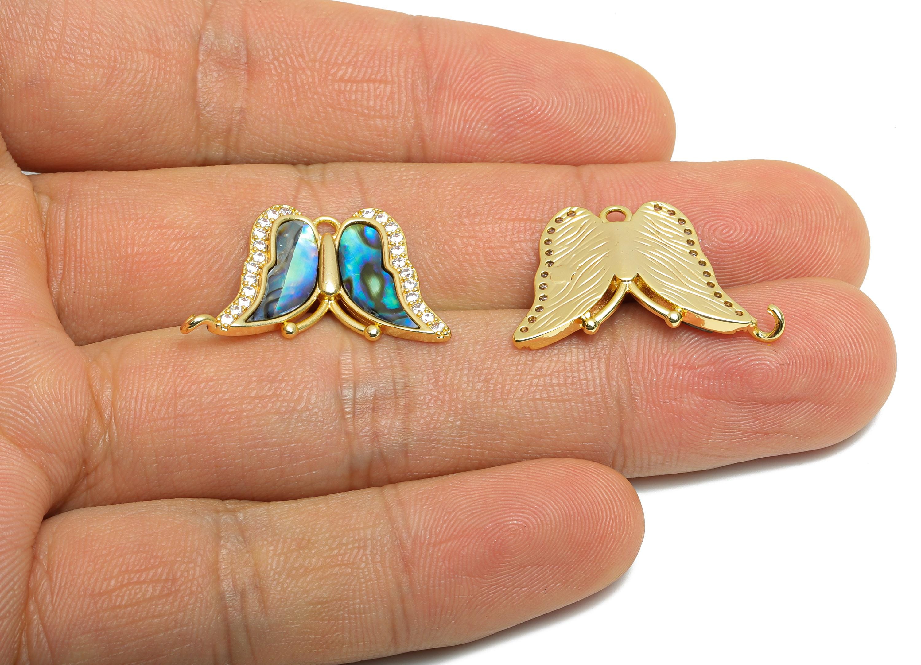 Brass CZ Butterfly Pendant - Gold Zircon Abalone Shell Pendant with Loop - Refined Jewelry - 18K Gold-Plated - 25.61x15.75x3.67mm - RGP10658 - DOMEDBAZAAR