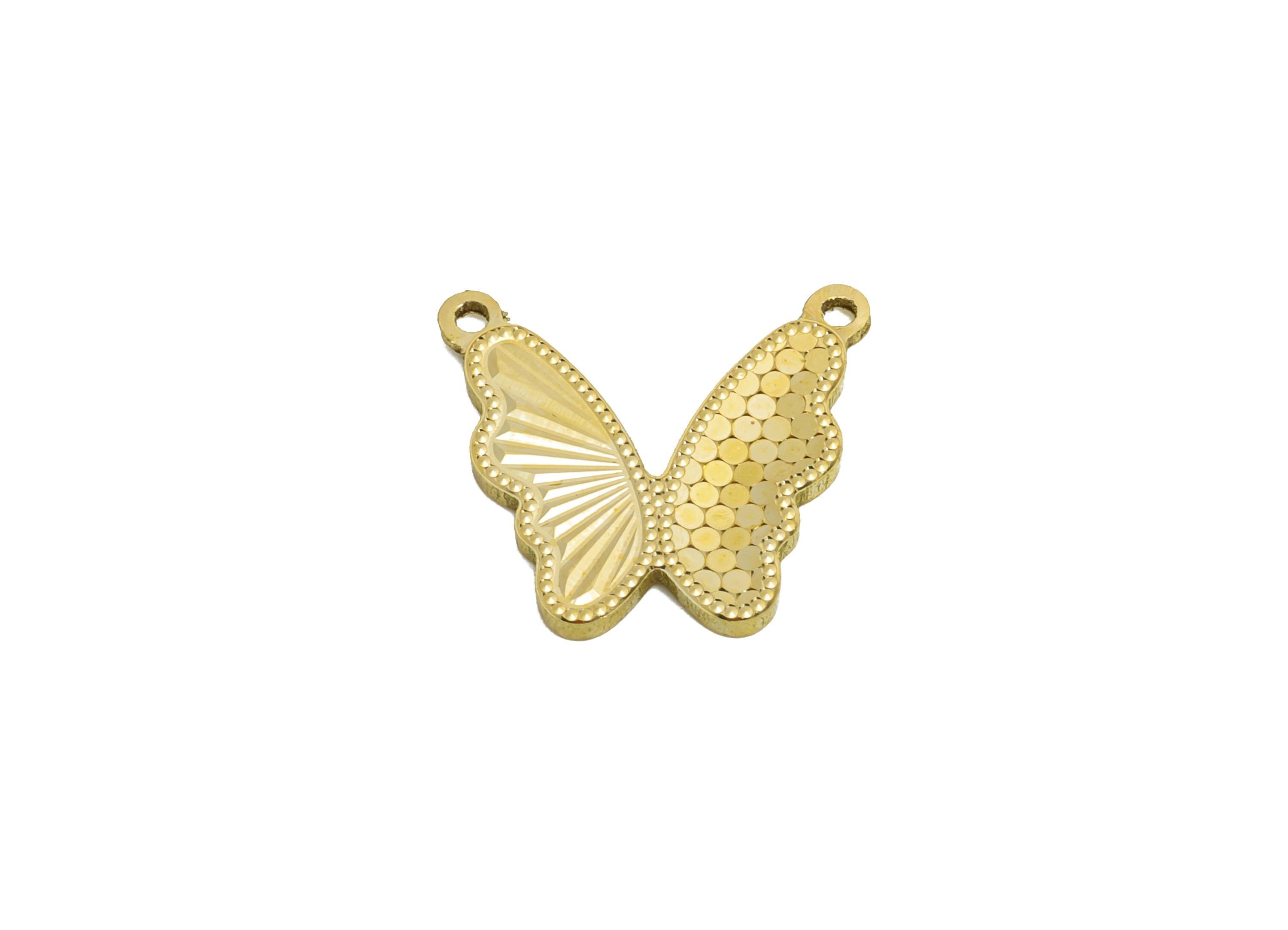 Butterfly Earring Pendant - Raw Brass Textured Butterfly Charm With 2 Loop - Elegant For Necklace - Textured Laser Cut - 13x15x1mm - PP11154 - DOMEDBAZAAR