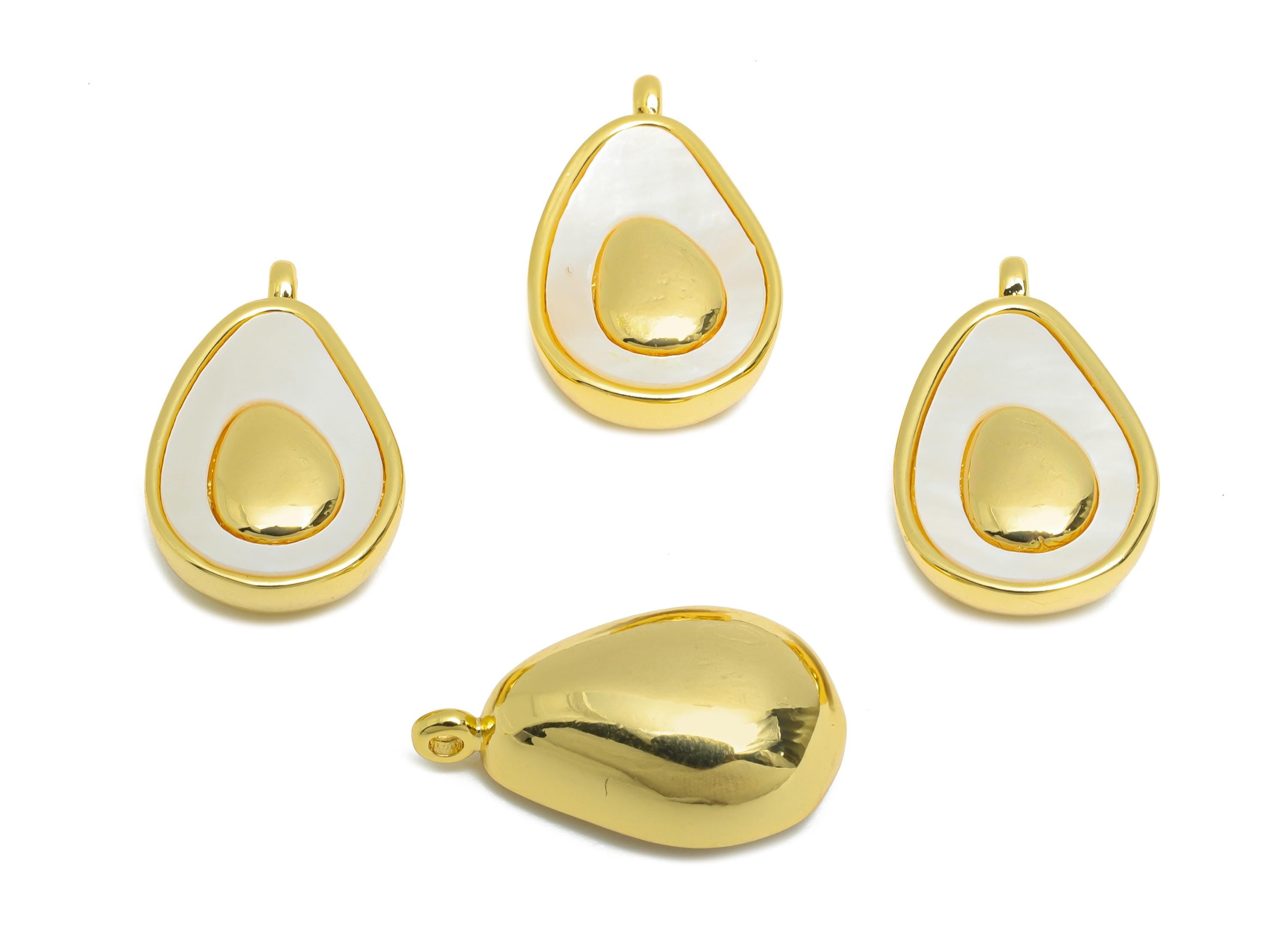 Brass Shell Avocado Pendant - Gold Natural Shell Pendant for Necklace - Danity Jewelry DIY - 18K Gold-Plated - 18.46x11.17x6.24mm - RGP10678 - DOMEDBAZAAR