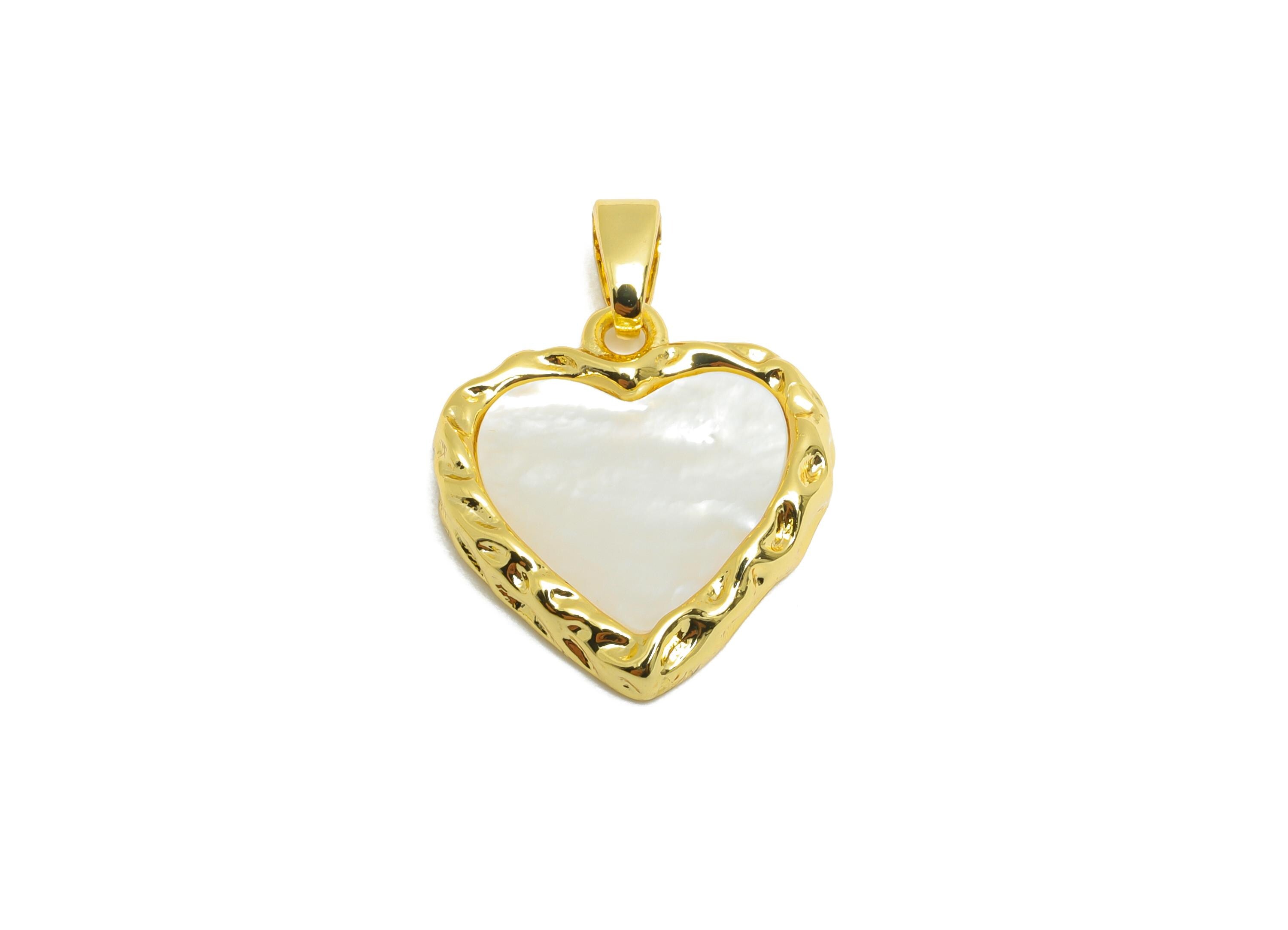 Brass Shell Heart Pendant - Gold Textured Natural Shell Pendant - Refined Necklace Jewelry - 18K Gold-Plated - 17.45x15.39x2.19mm - RGP10687 - DOMEDBAZAAR