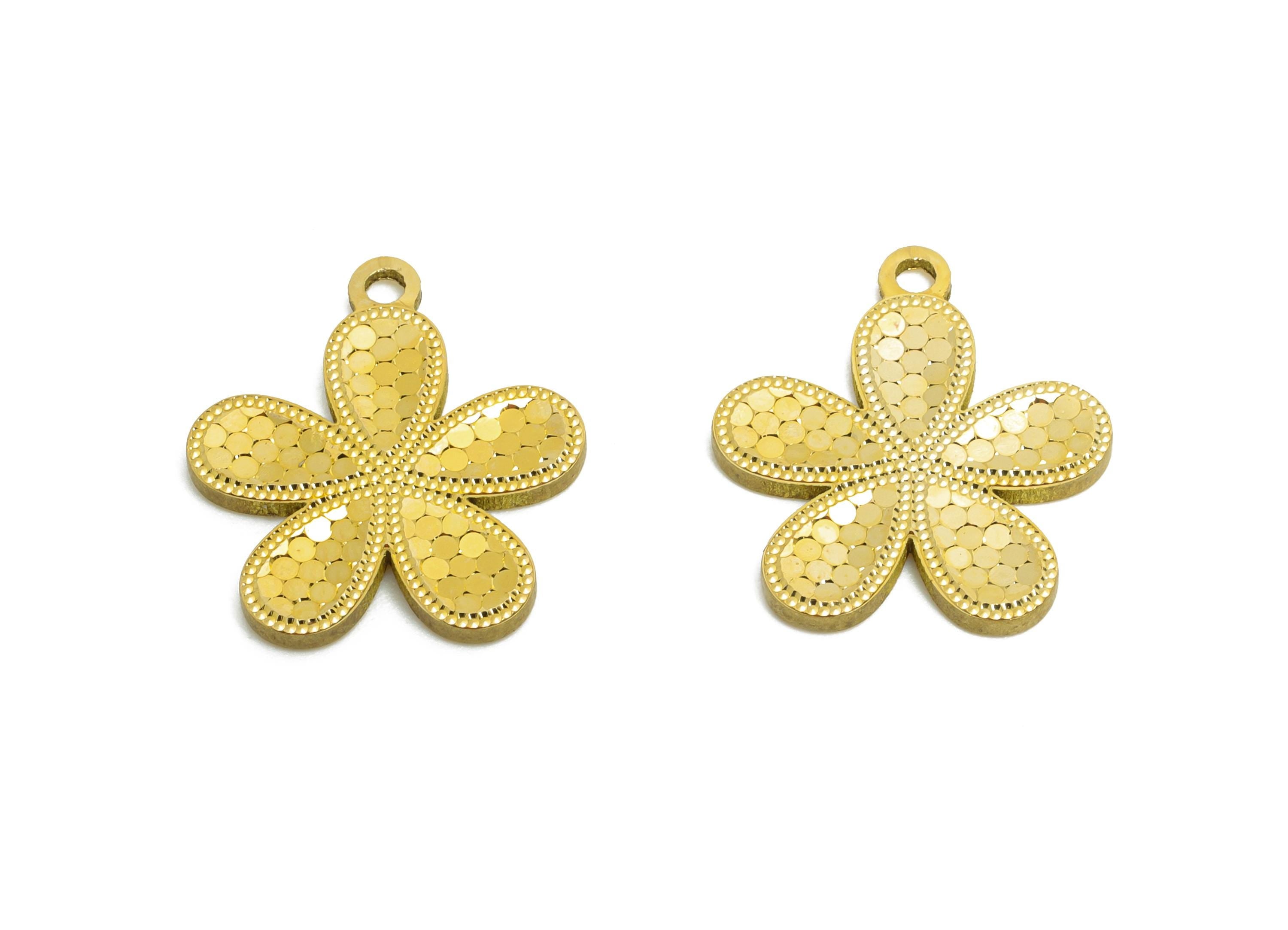 Brass Floral Pendant - Raw Brass Textured Scales Shine Daisy Charm - Textured Laser Cut Jewelry - Luxury Pendant - 16x14x1.35mm - PP11158 - DOMEDBAZAAR
