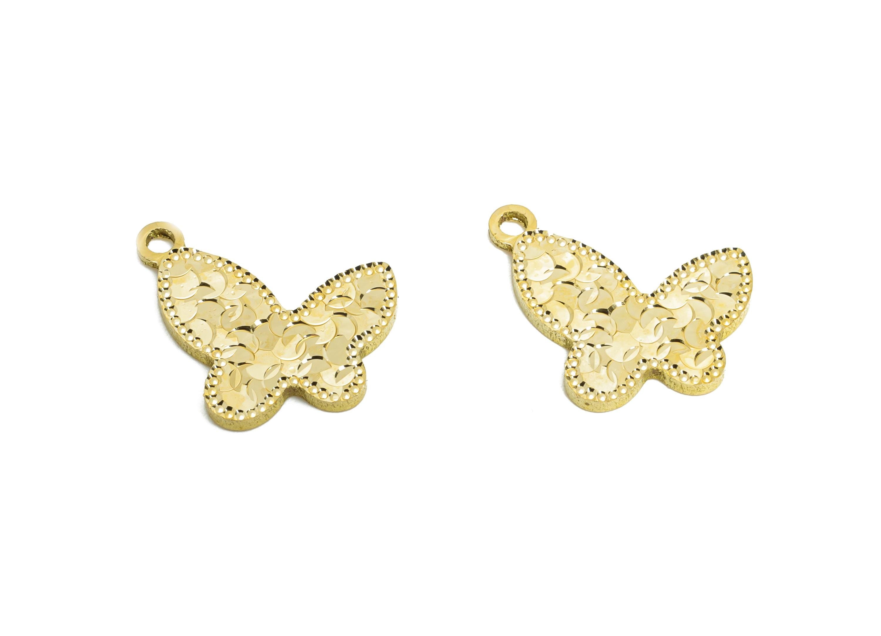 Butterfly Earring Charm - Raw Brass Shiny Butterfly Charm - Elegant For Necklace - Luxury Pendant - Textured Laser Cut - 14x14x1mm - PP11164 - DOMEDBAZAAR