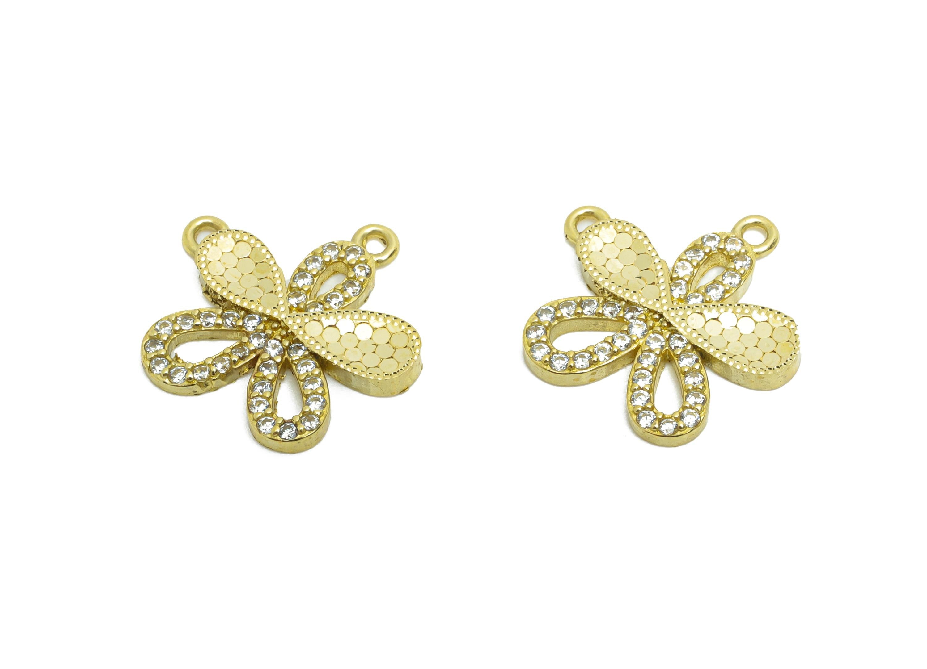 Brass Floral Earring Charm - Raw Brass Textured Laser Cut Daisy Charm - Cubic Zircon Flower Jewelry - Luxury Pendant - 14x14x1mm -PP11159 - DOMEDBAZAAR