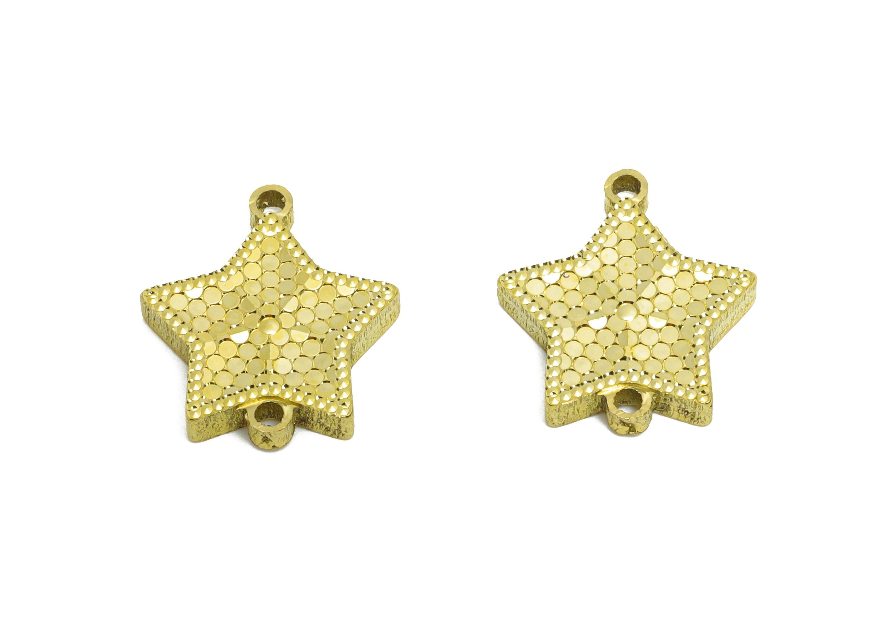 Brass Star Earring Connector - Raw Brass Textured Laser Cut Charm - Vintage Elegant For Bracelet - Luxury Jewelry - 15x13x2mm-PP11155 - DOMEDBAZAAR