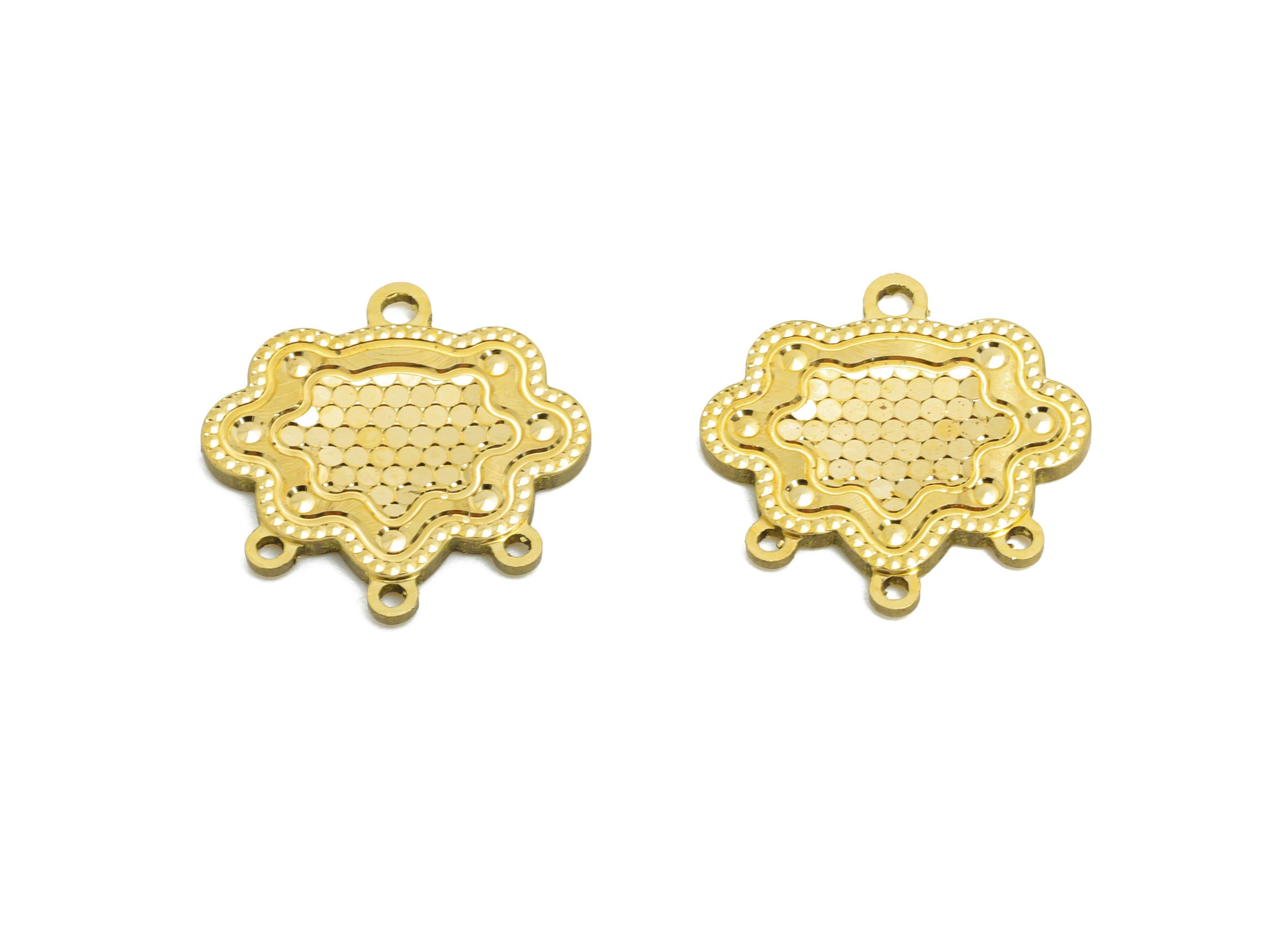 Brass Ornate Charm Connector - Raw Brass Textured Pendant with Loops - Vintage Elegant For Bracelet - Textured Laser Cut - 15x15x1mm-PP11163 - DOMEDBAZAAR