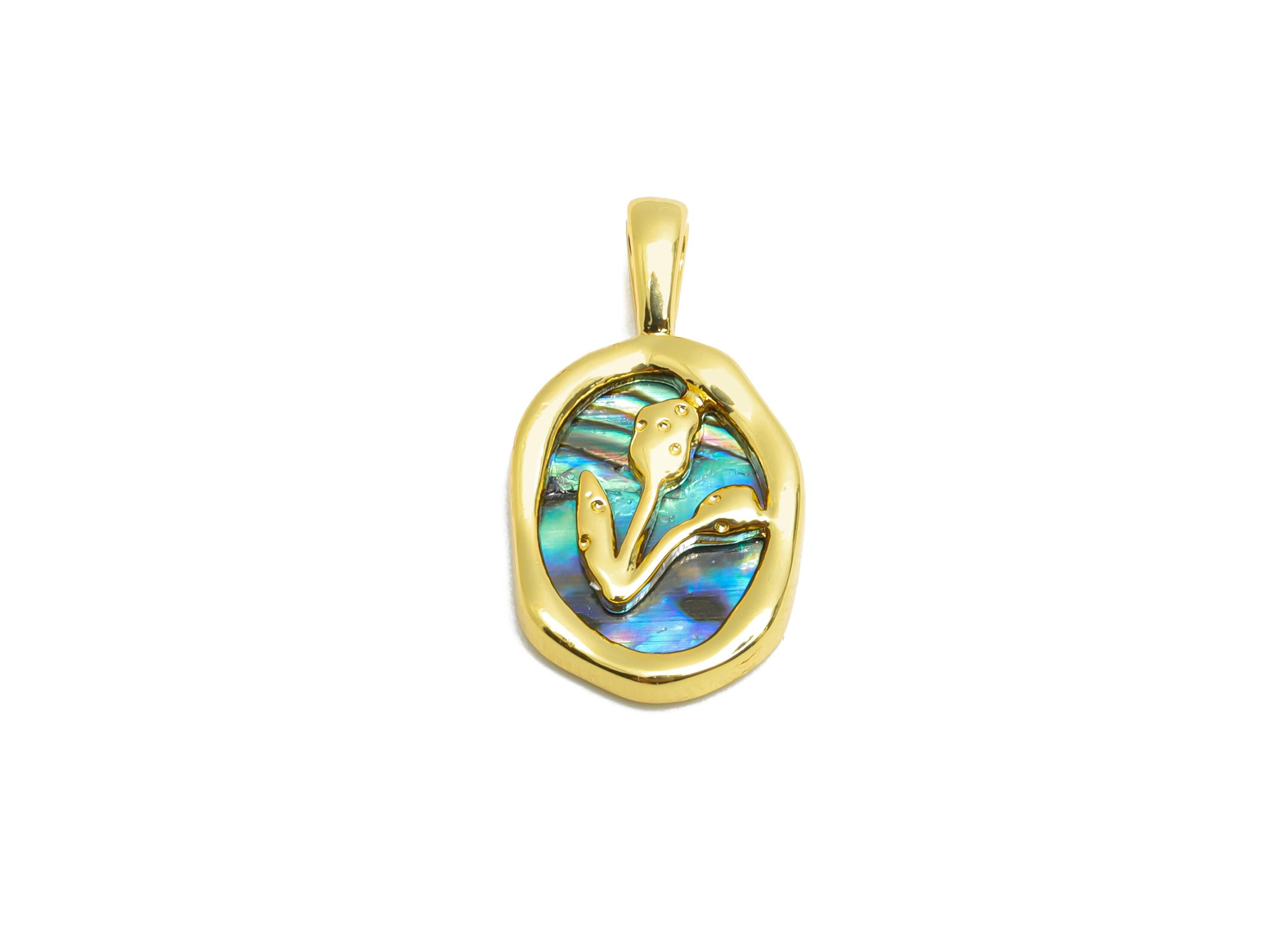 Brass Oval Floral Pendant - Gold Abalone Shell Pendant for Necklace - Refined Jewelry - 18K Real Gold-Plated - 19.55x10.62x2.35mm - RGP10685 - DOMEDBAZAAR