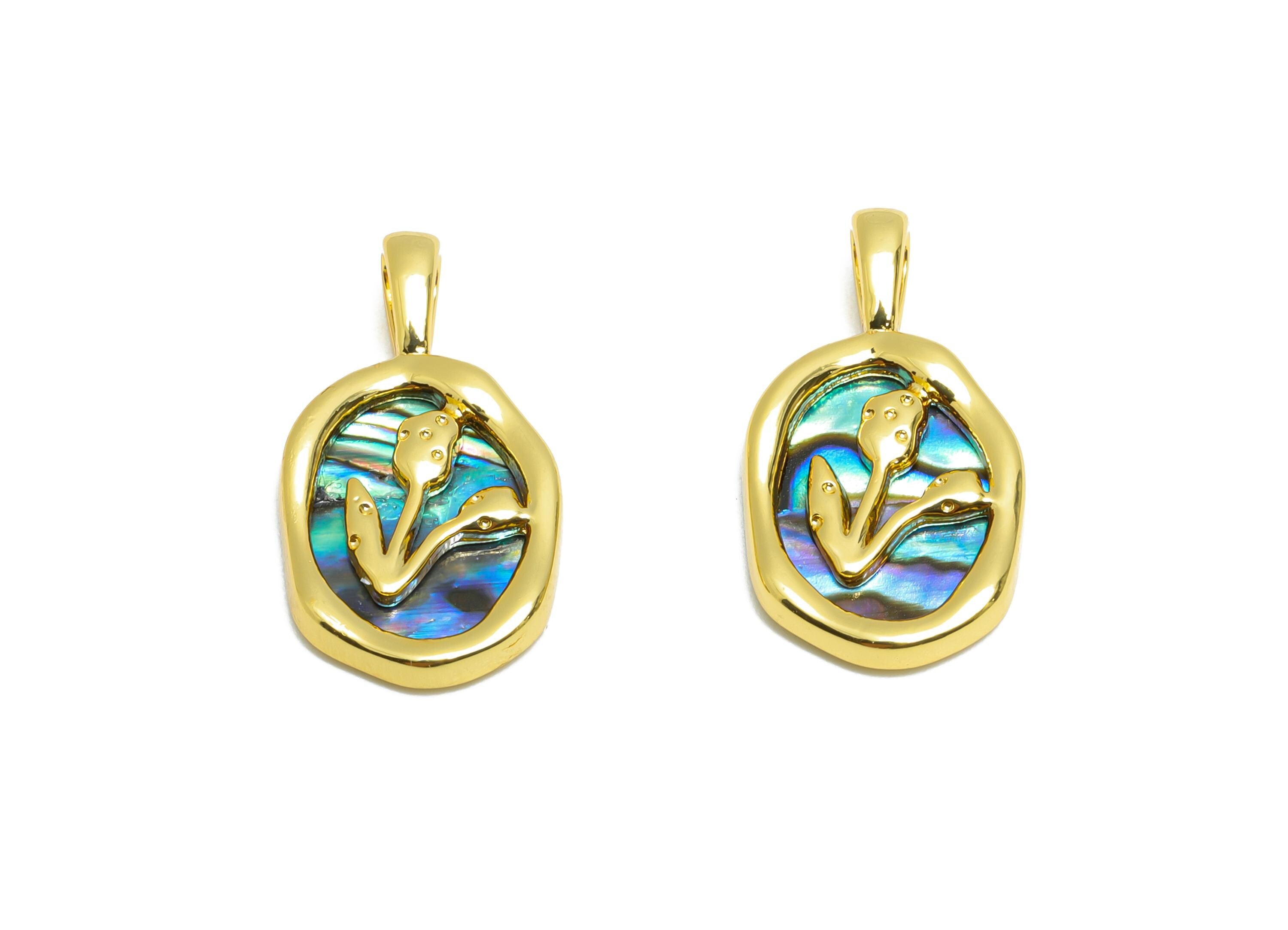 Brass Oval Floral Pendant - Gold Abalone Shell Pendant for Necklace - Refined Jewelry - 18K Real Gold-Plated - 19.55x10.62x2.35mm - RGP10685 - DOMEDBAZAAR