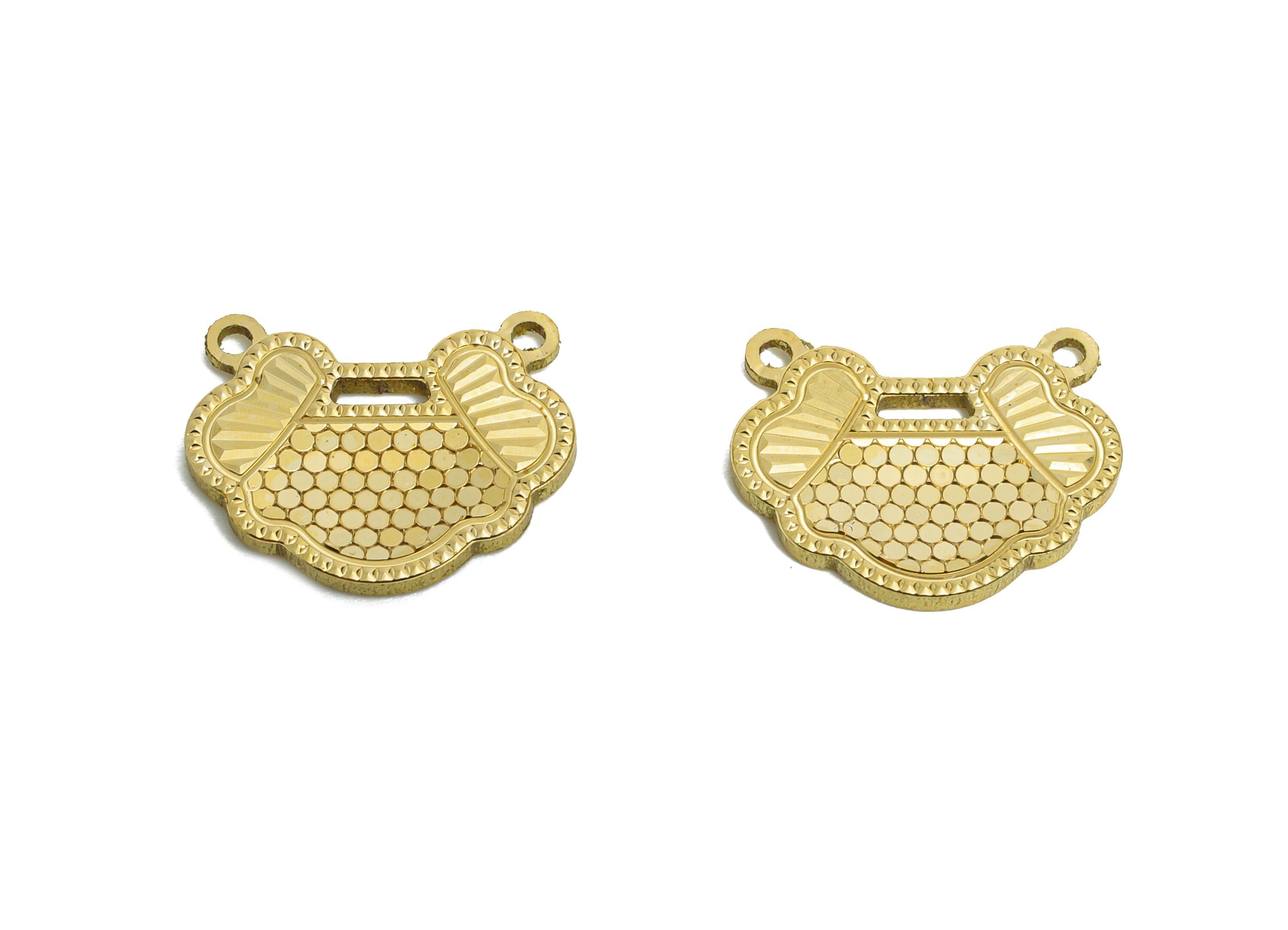 Brass Ornate Charm Connector - Raw Brass Textured Pendant with Loops - Vintage Geometric Charm - Textured Laser Cut - 14x12x1mm - PP11169 - DOMEDBAZAAR
