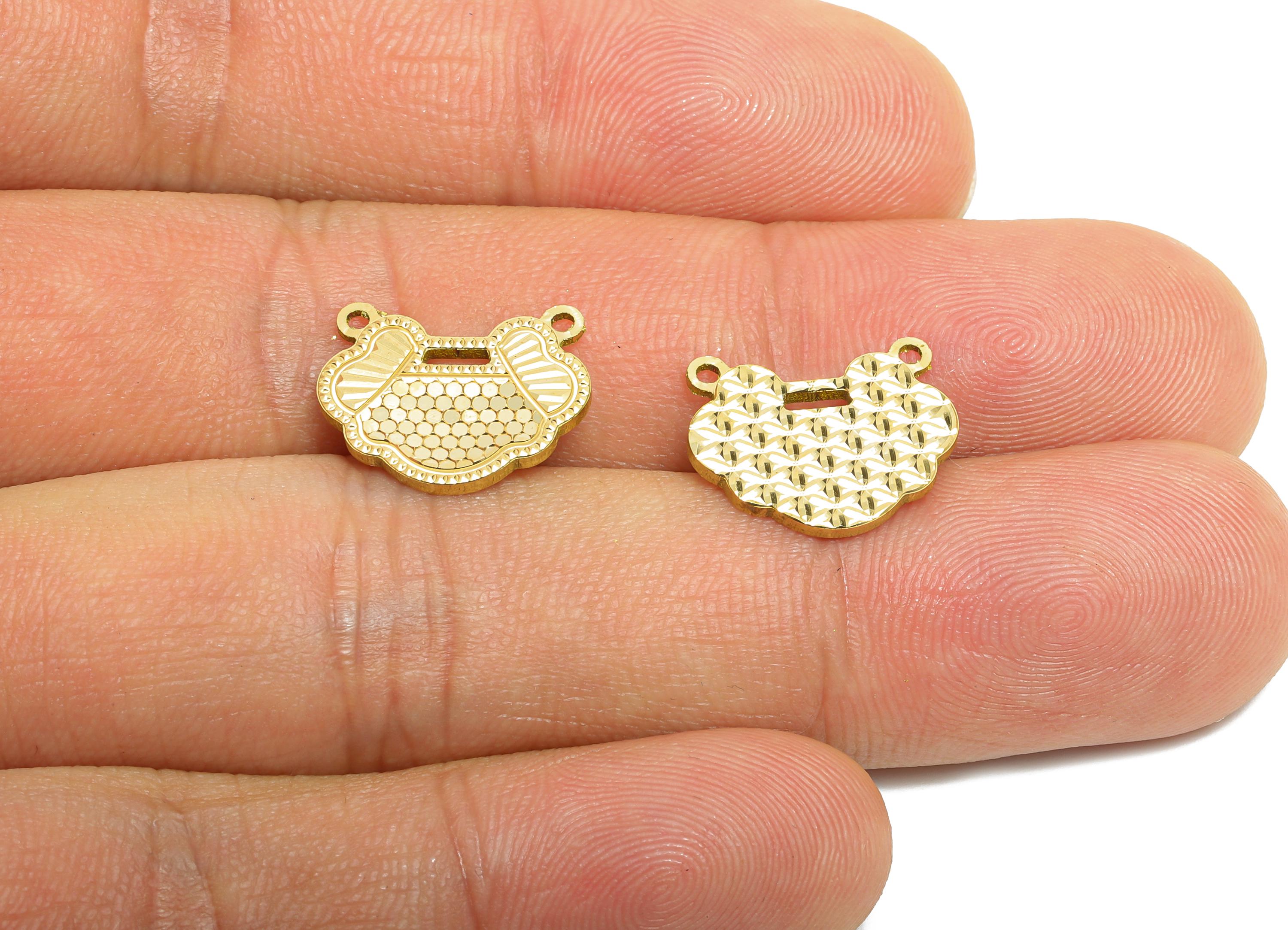 Brass Ornate Charm Connector - Raw Brass Textured Pendant with Loops - Vintage Geometric Charm - Textured Laser Cut - 14x12x1mm - PP11169 - DOMEDBAZAAR