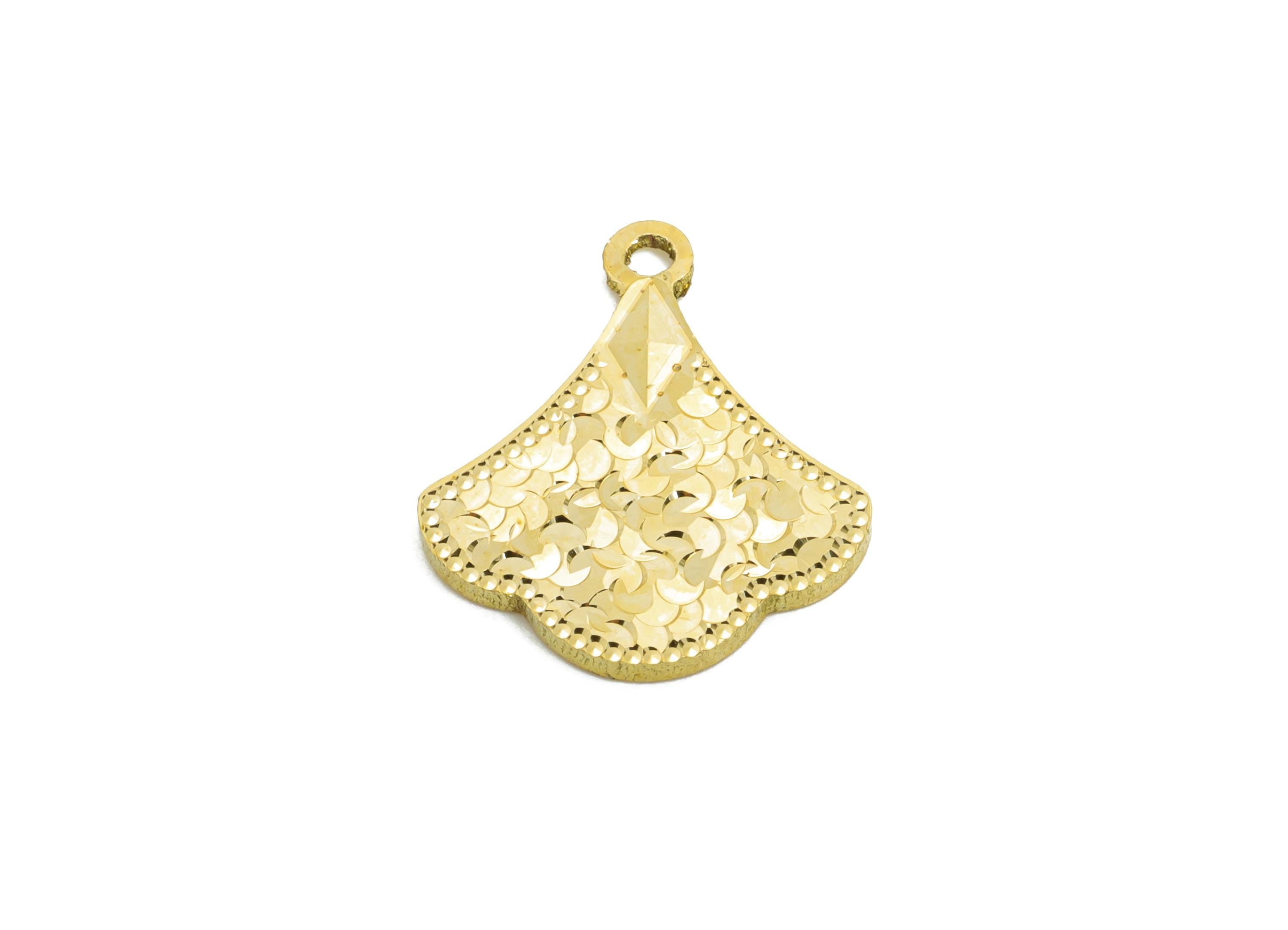Elegant Fan Pendant - Raw Brass Textured Pendant - Vintage Shiny Statement Charm - Textured Laser Cut - Artistic Jewelry - 16x14x1mm-PP11148 - DOMEDBAZAAR