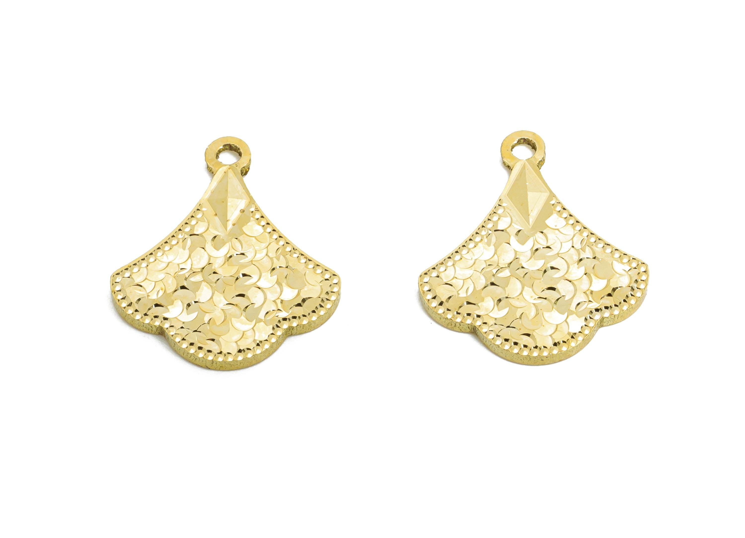 Elegant Fan Pendant - Raw Brass Textured Pendant - Vintage Shiny Statement Charm - Textured Laser Cut - Artistic Jewelry - 16x14x1mm-PP11148 - DOMEDBAZAAR