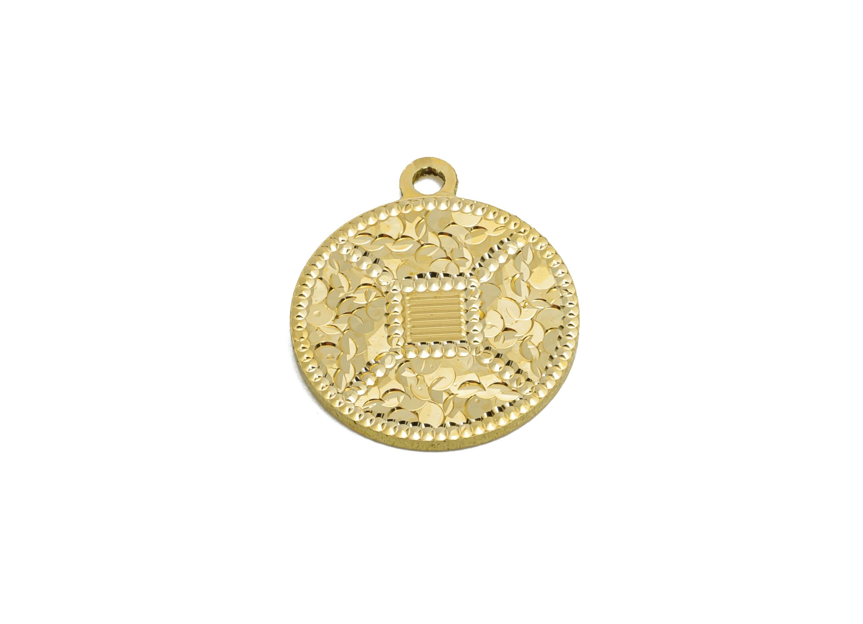 Brass Round Earring Charm - Raw Brass Textured Shiny Geometry Charm - Vintage Shiny Charm - Textured Laser Cut - 13x14x1.26mm - PP11153 - DOMEDBAZAAR