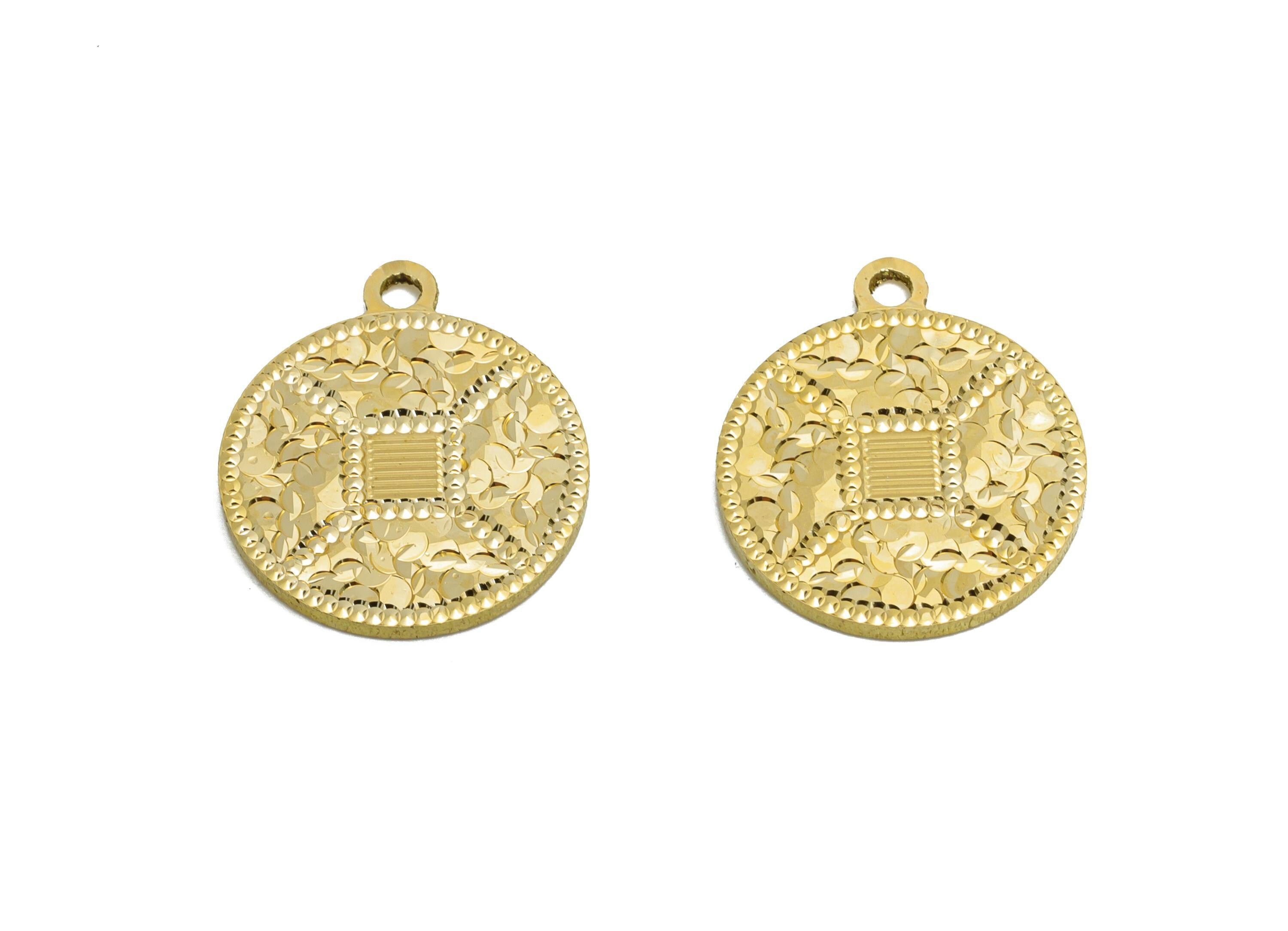 Brass Round Earring Charm - Raw Brass Textured Shiny Geometry Charm - Vintage Shiny Charm - Textured Laser Cut - 13x14x1.26mm - PP11153 - DOMEDBAZAAR