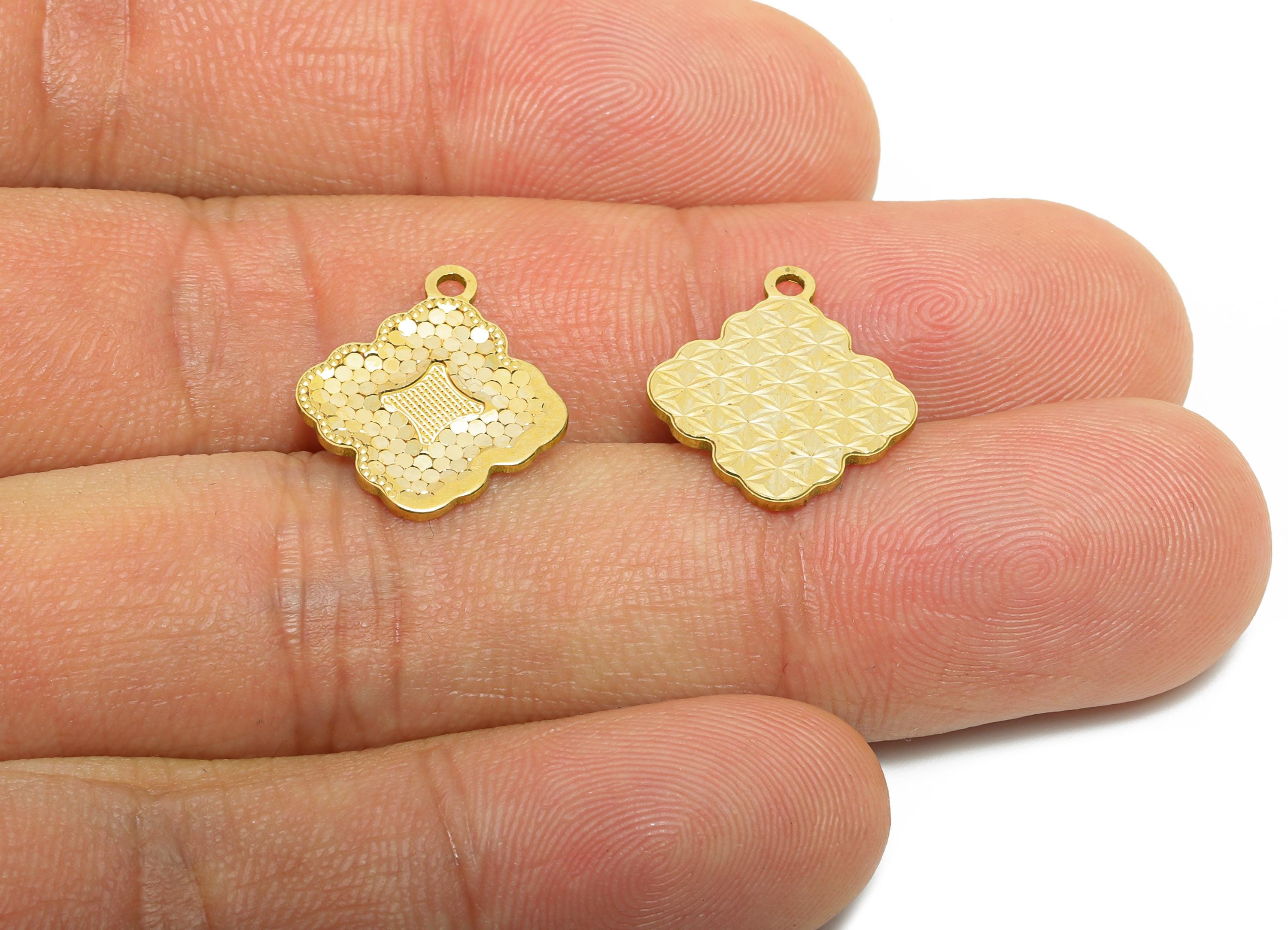 Brass Square Earring Charm - Raw Brass Textured Shiny Geometry Charm - Vintage Shiny Charm - Textured Laser Cut  - 16x14x1mm - PP11147 - DOMEDBAZAAR
