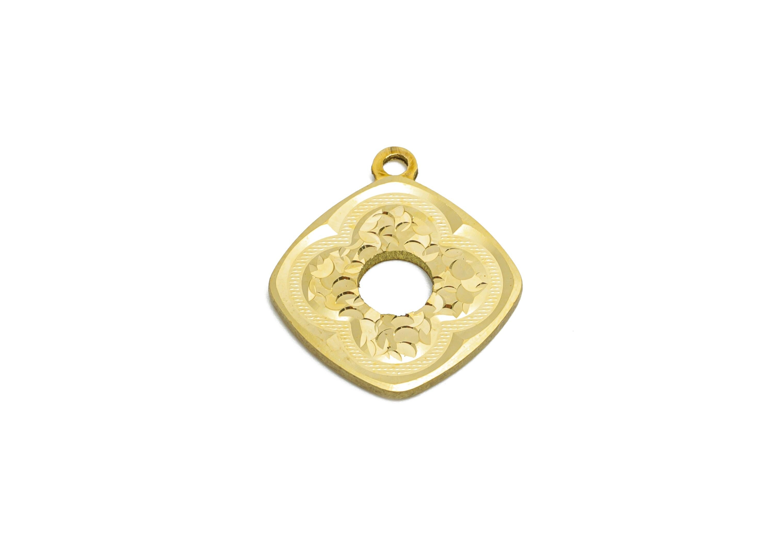 Brass Square Earring Charm - Raw Brass Textured Floral Geometry Charm - Vintage Shiny Charm - Textured Laser Cut - 17x14x1.25mm - PP11156 - DOMEDBAZAAR